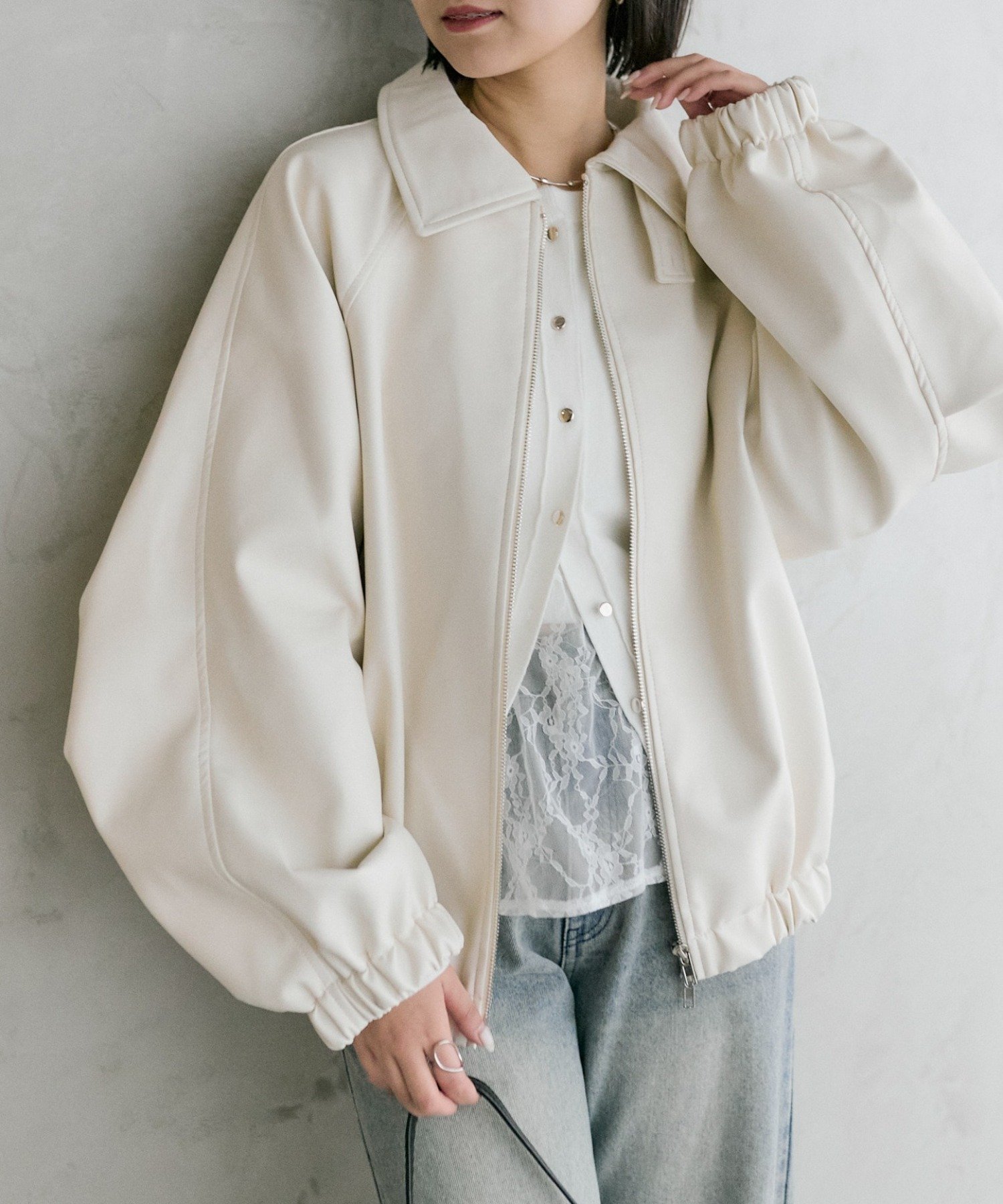 mystic(ミスティック) 【SET UPで着用もおすすめ◎】バルーンスリーブフェイクレザーブルゾン