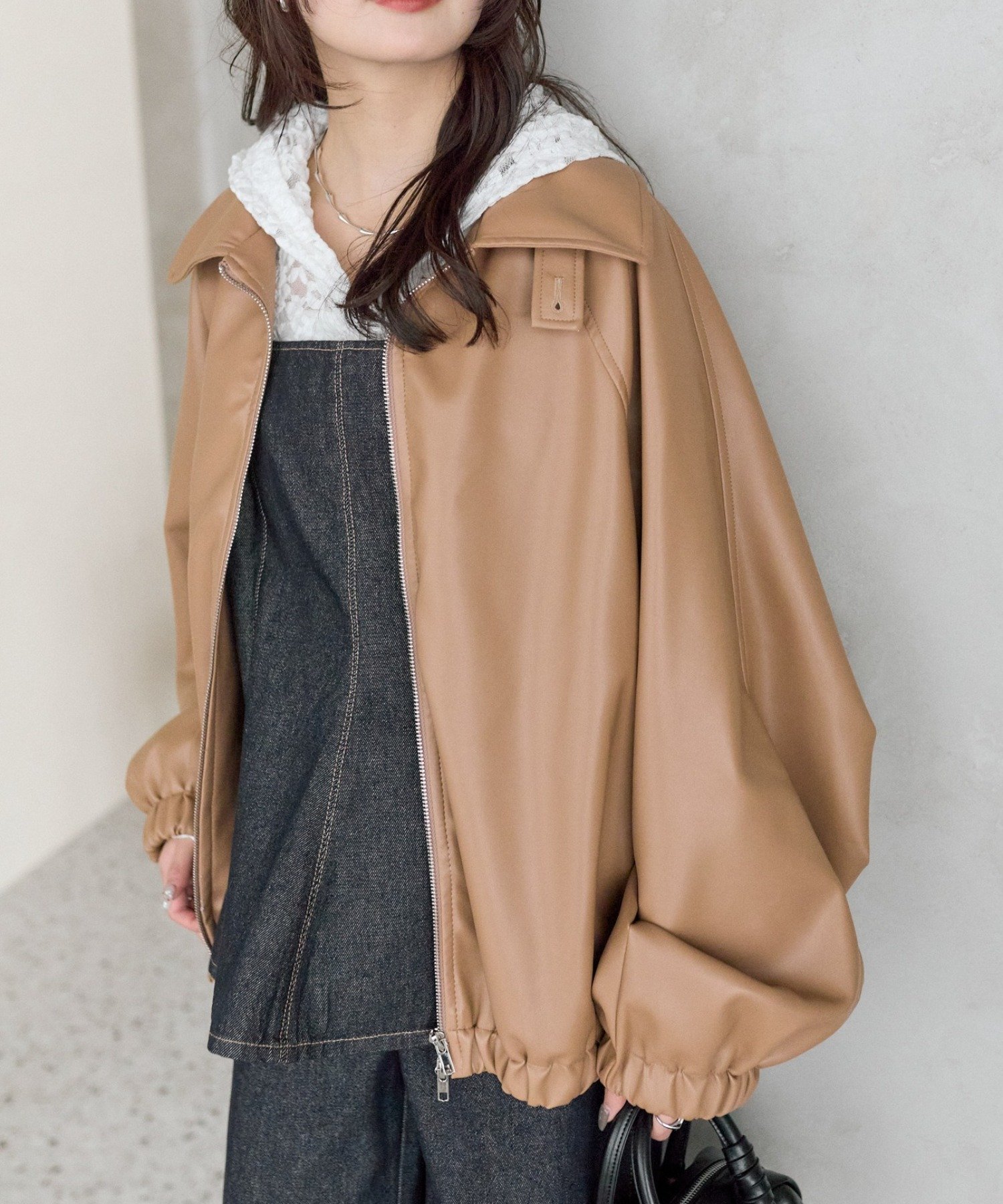 mystic(ミスティック) 【SET UPで着用もおすすめ◎】バルーンスリーブフェイクレザーブルゾン