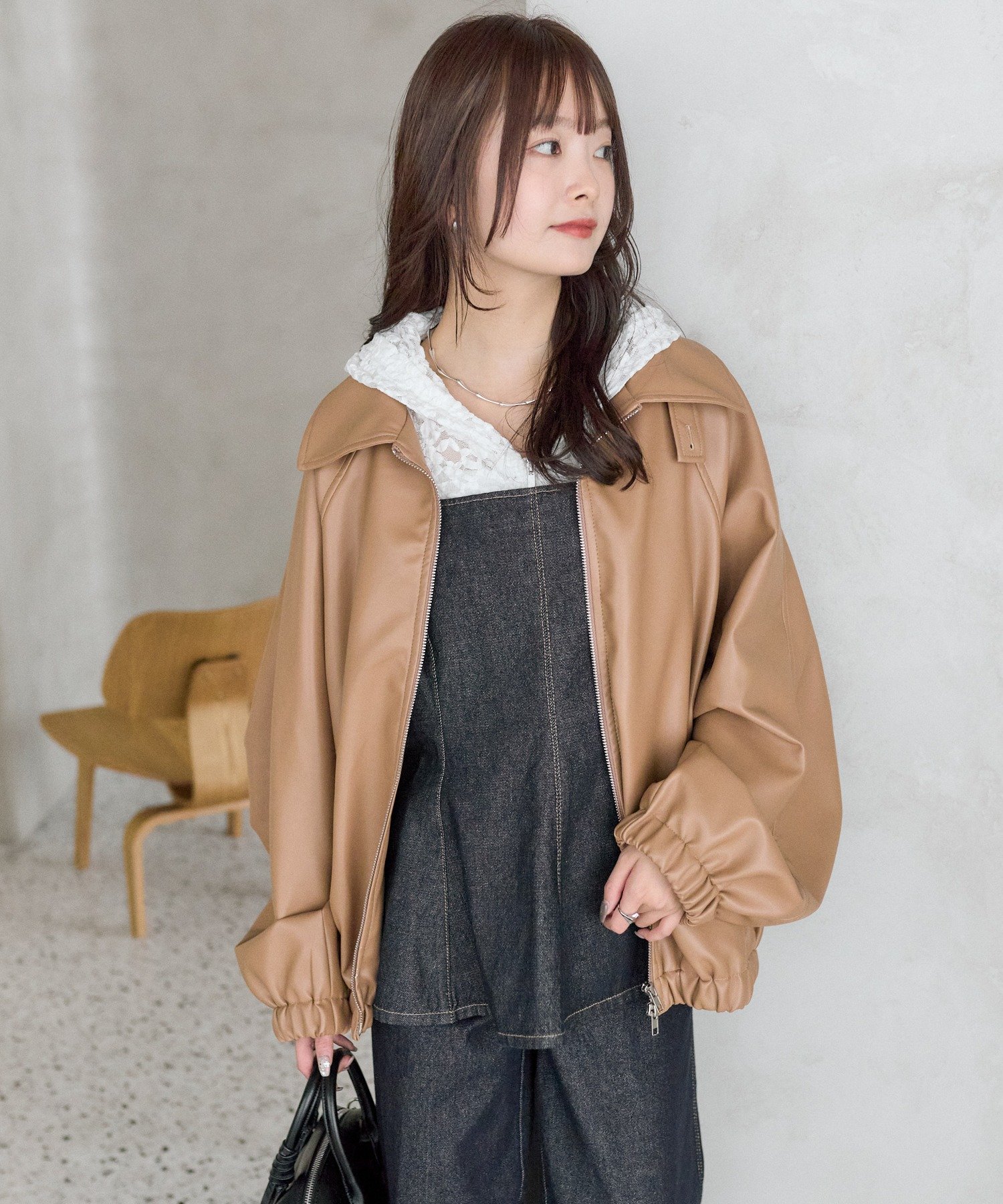 mystic(ミスティック) 【SET UPで着用もおすすめ◎】バルーンスリーブフェイクレザーブルゾン