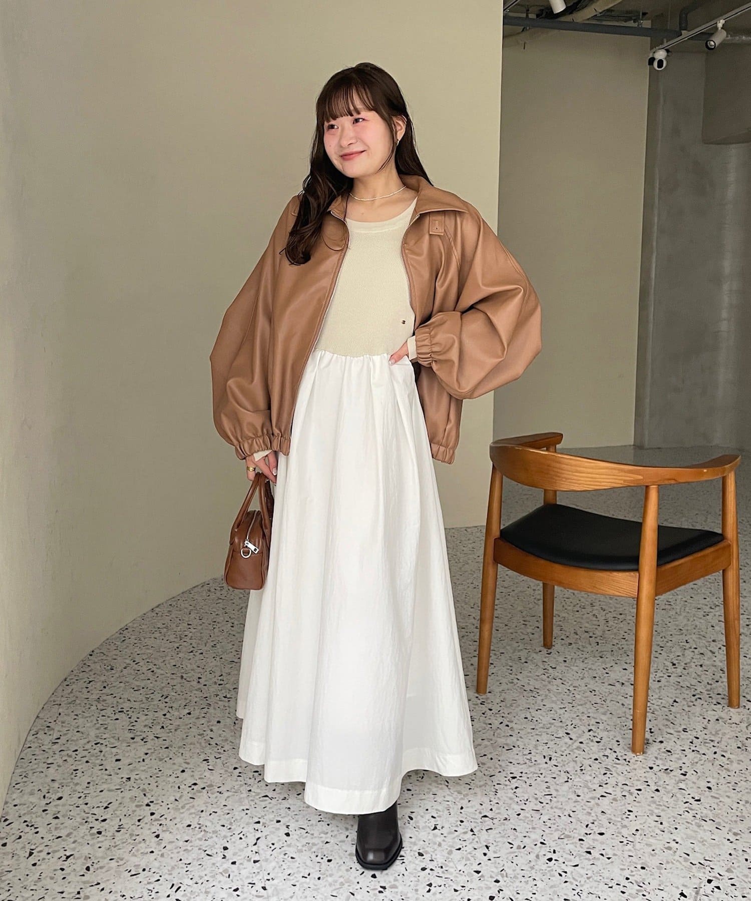 mystic(ミスティック) 【SET UPで着用もおすすめ◎】バルーンスリーブフェイクレザーブルゾン