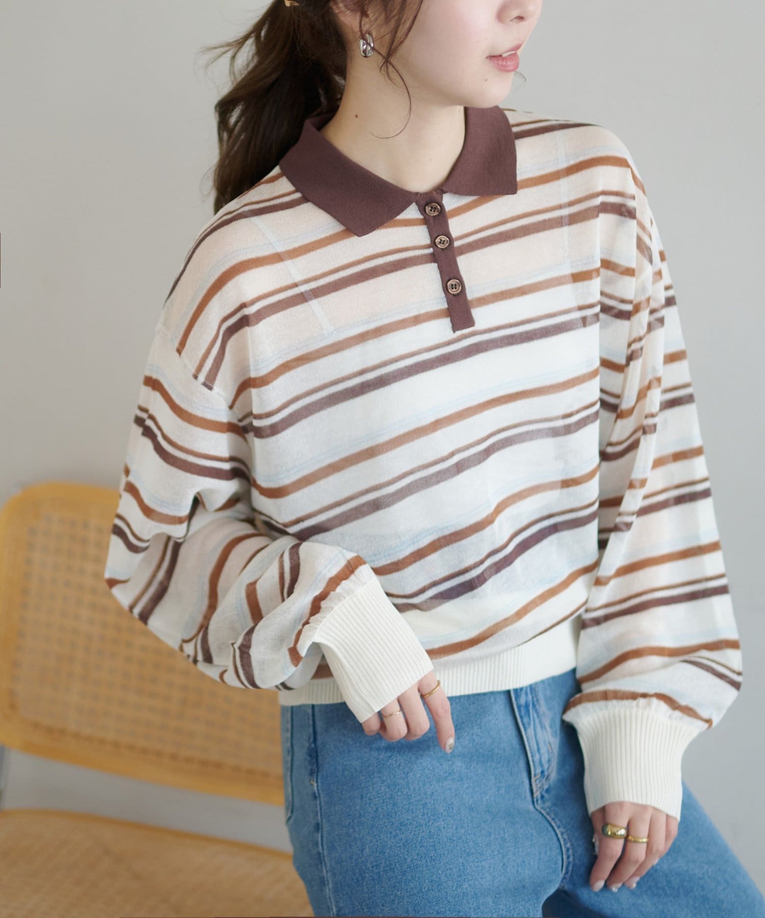 DISCOAT(ディスコート) 【SS先行予約】シアーボーダー衿付きプルオーバー