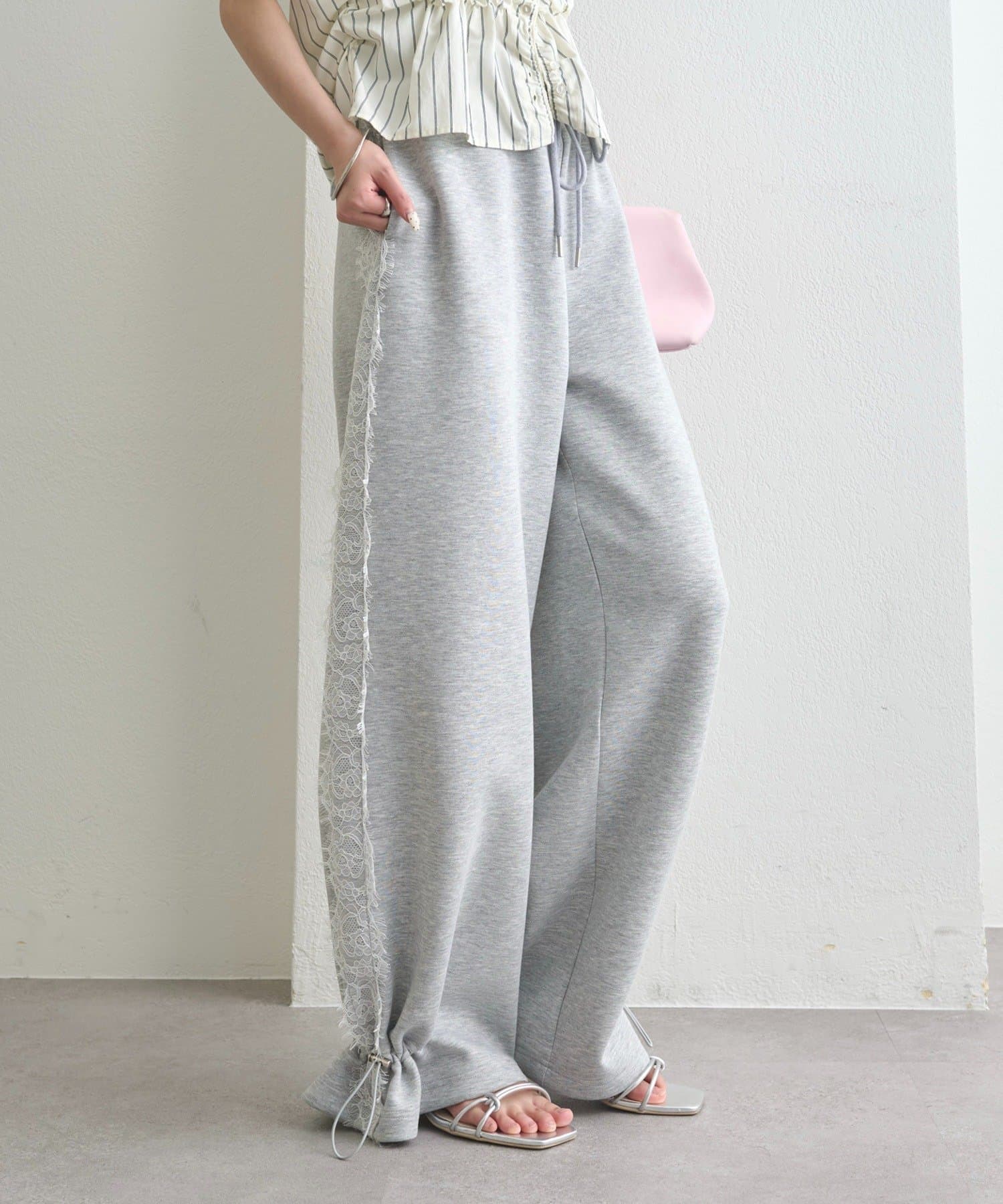 mystic(ミスティック) 《新色ドット/レースライン》【楽ちんなのに美脚効果◎】裾ドロストスウェットパンツ