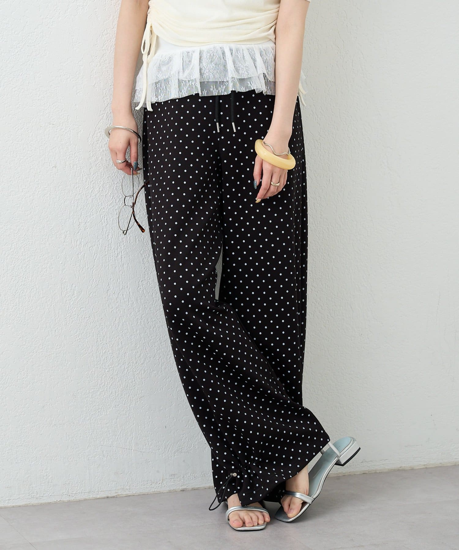 mystic(ミスティック) 《新色ドット/レースライン》裾ドロストスウェットパンツ