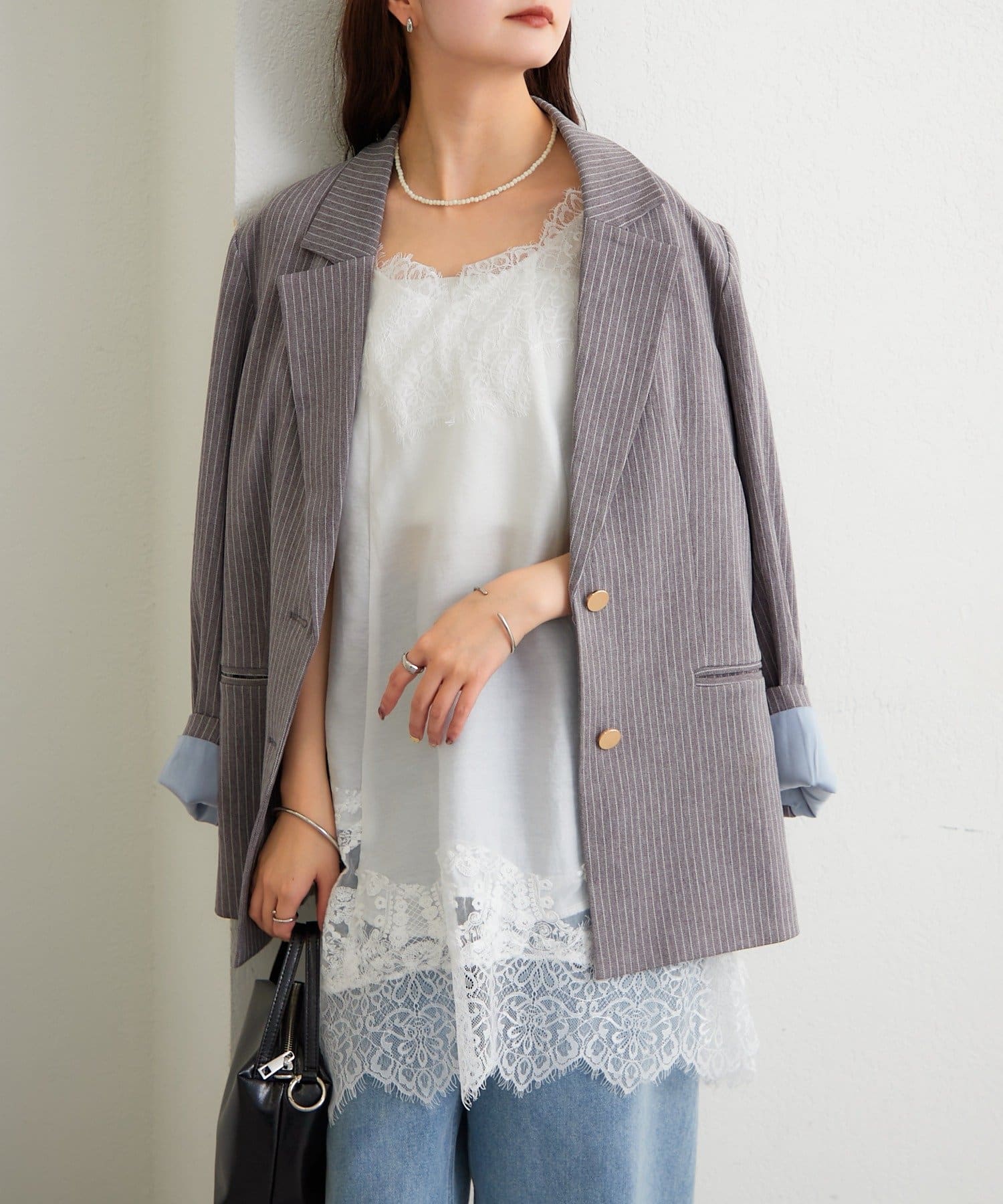 mystic(ミスティック) ストライプテーラードジャケット