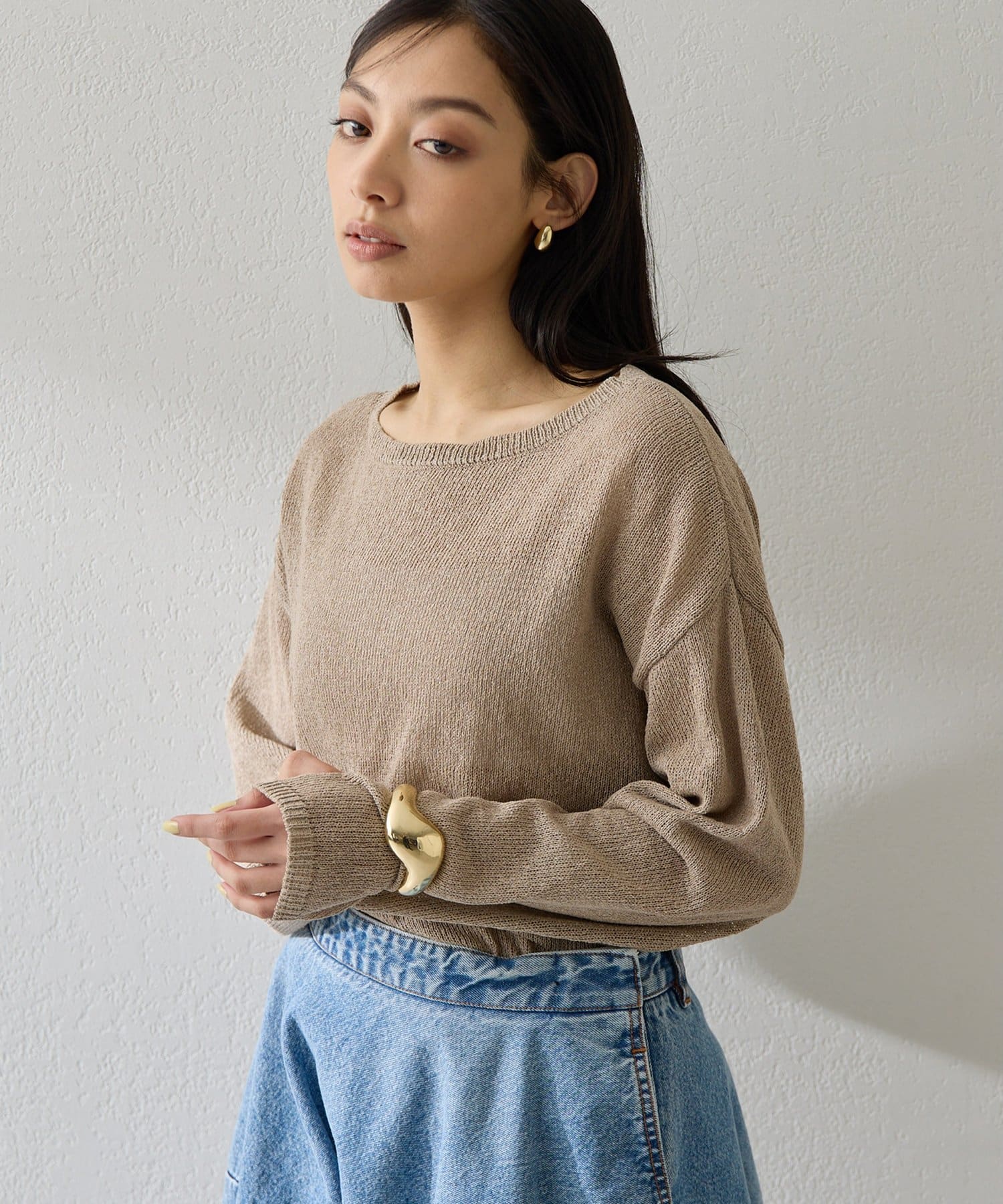 Whim Gazette(ウィム ガゼット) ボートネックペーパーヤーンプルオーバー