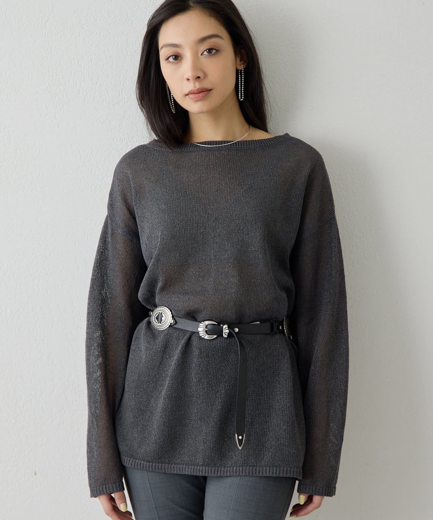 Whim Gazette(ウィム ガゼット) ボートネックペーパーヤーンプルオーバー