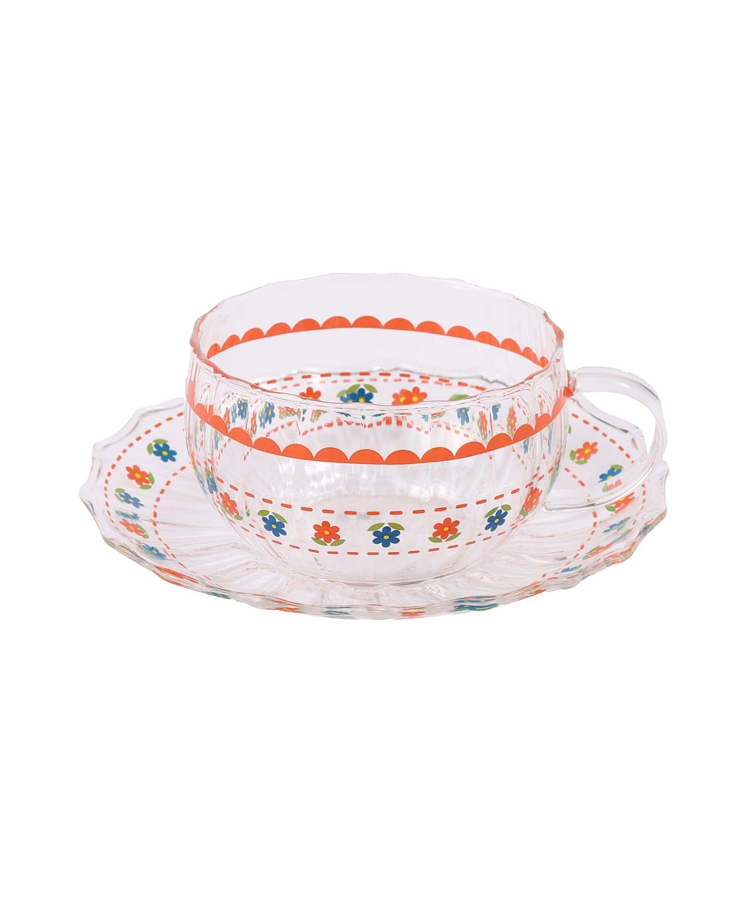 salut!(サリュ) レトロフラワーガラスカップ＆ソーサー：160ml