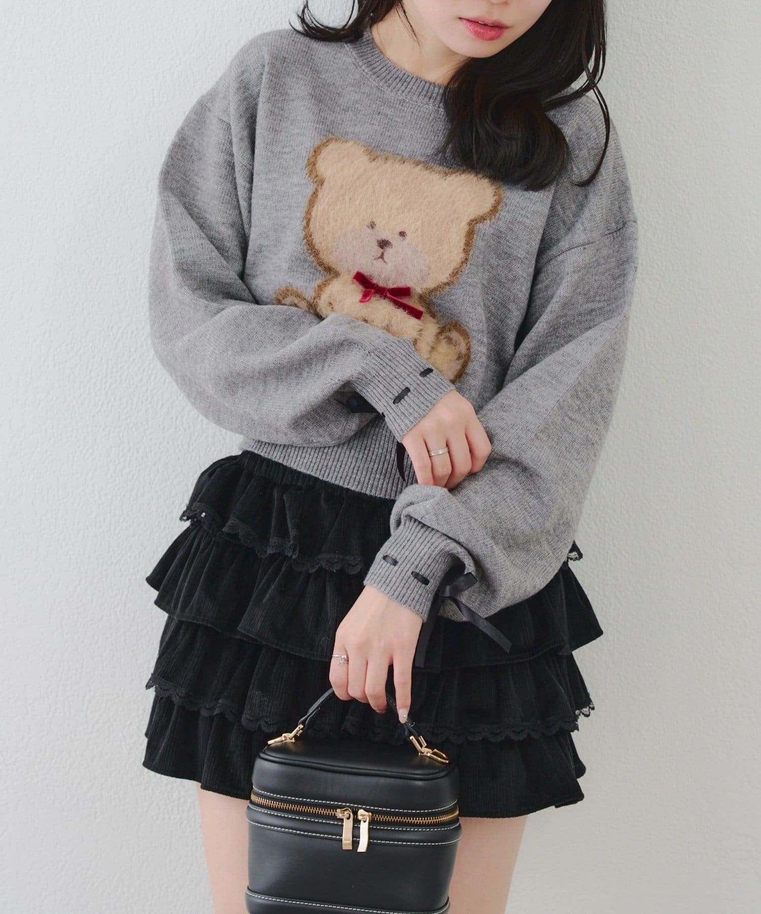 NICE CLAUP / OLIVE des OLIVE OUTLET(ナイスクラップ  / オリーブ デ オリーブ アウトレット) 【RMAF】リボンくまさんニット