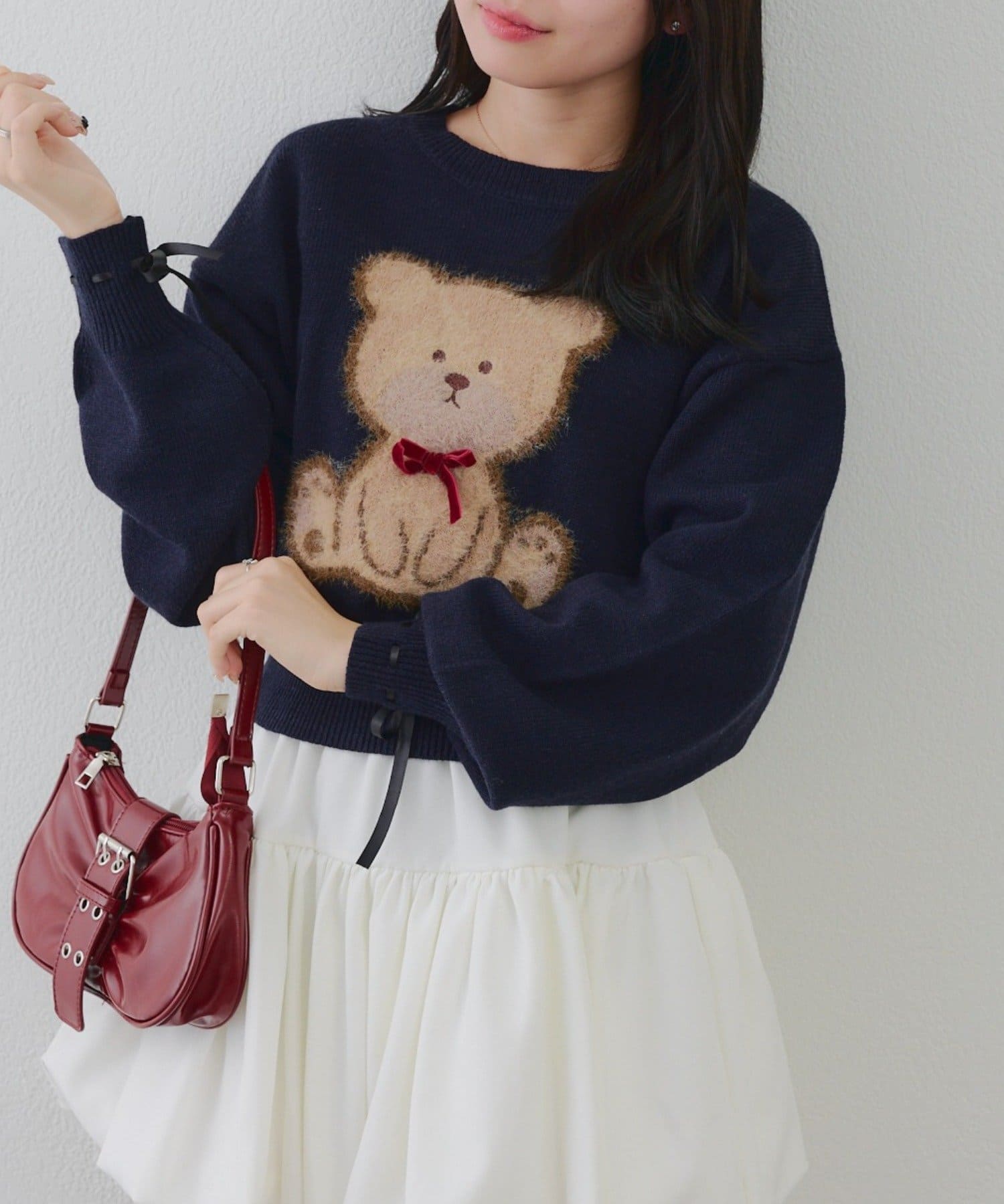 NICE CLAUP / OLIVE des OLIVE OUTLET(ナイスクラップ  / オリーブ デ オリーブ アウトレット) 【RMAF】リボンくまさんニット