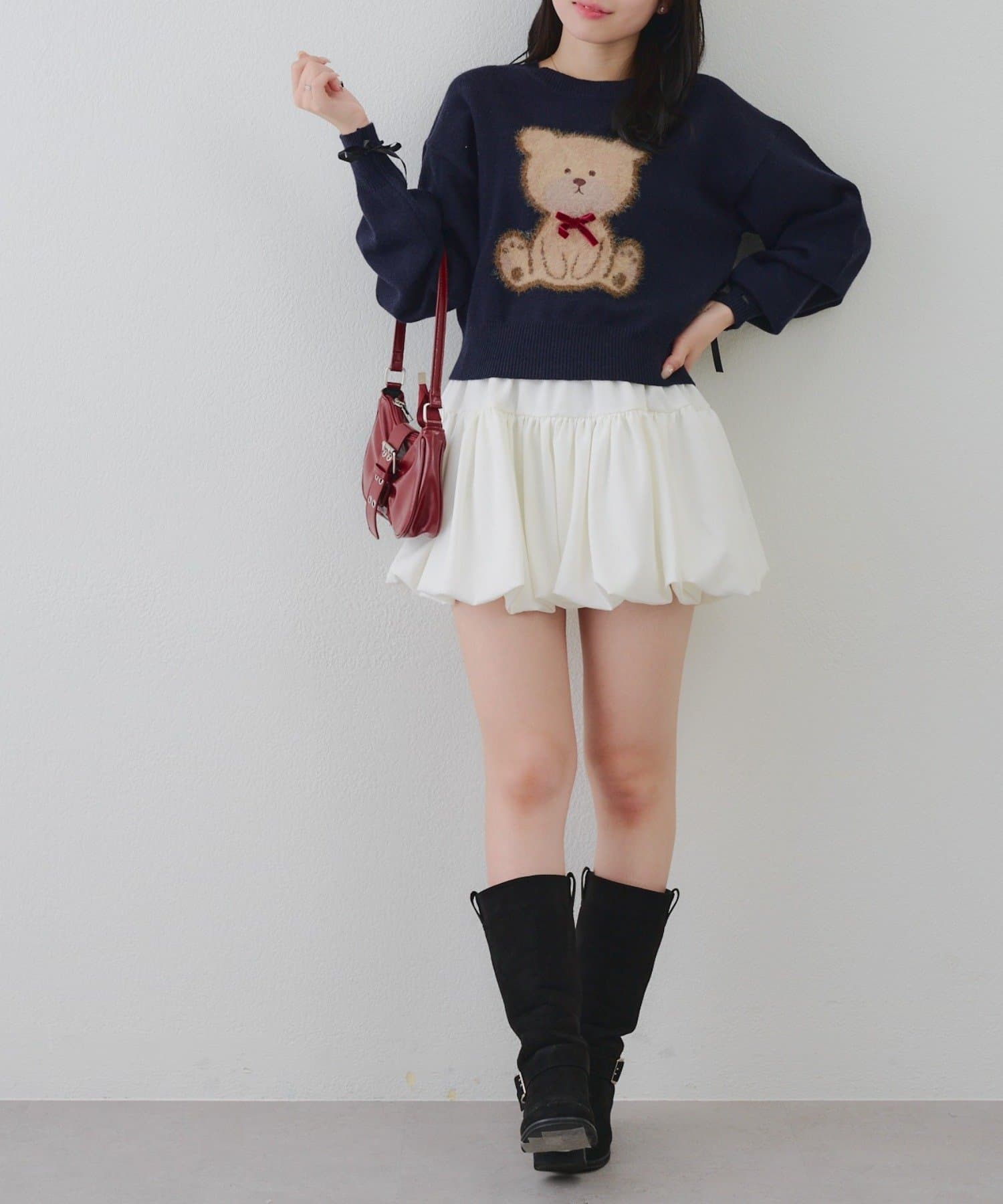 NICE CLAUP / OLIVE des OLIVE OUTLET(ナイスクラップ  / オリーブ デ オリーブ アウトレット) 【RMAF】リボンくまさんニット