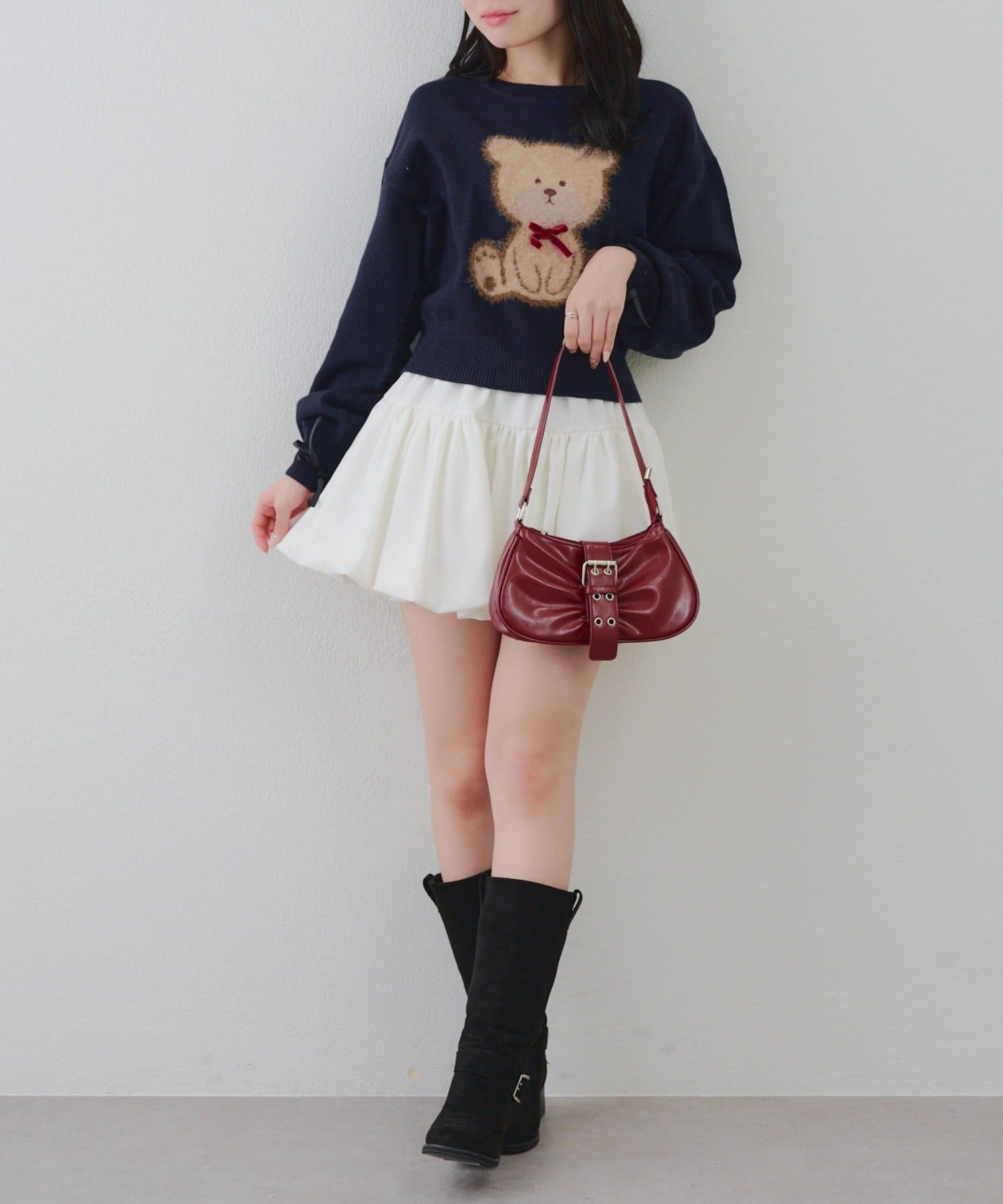 NICE CLAUP / OLIVE des OLIVE OUTLET(ナイスクラップ  / オリーブ デ オリーブ アウトレット) 【RMAF】リボンくまさんニット