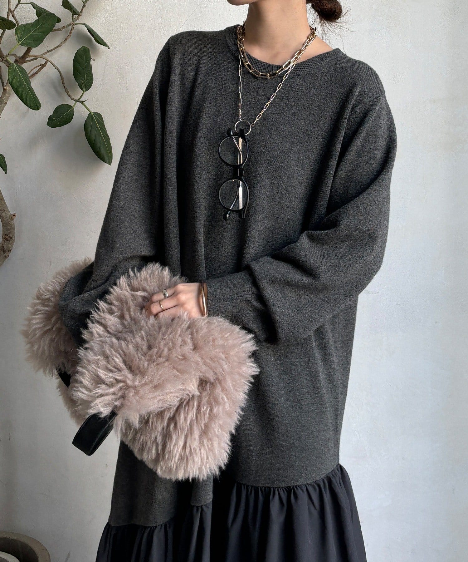 DOUDOU(ドゥドゥ) 【WEB限定】異素材切替ニットワンピース