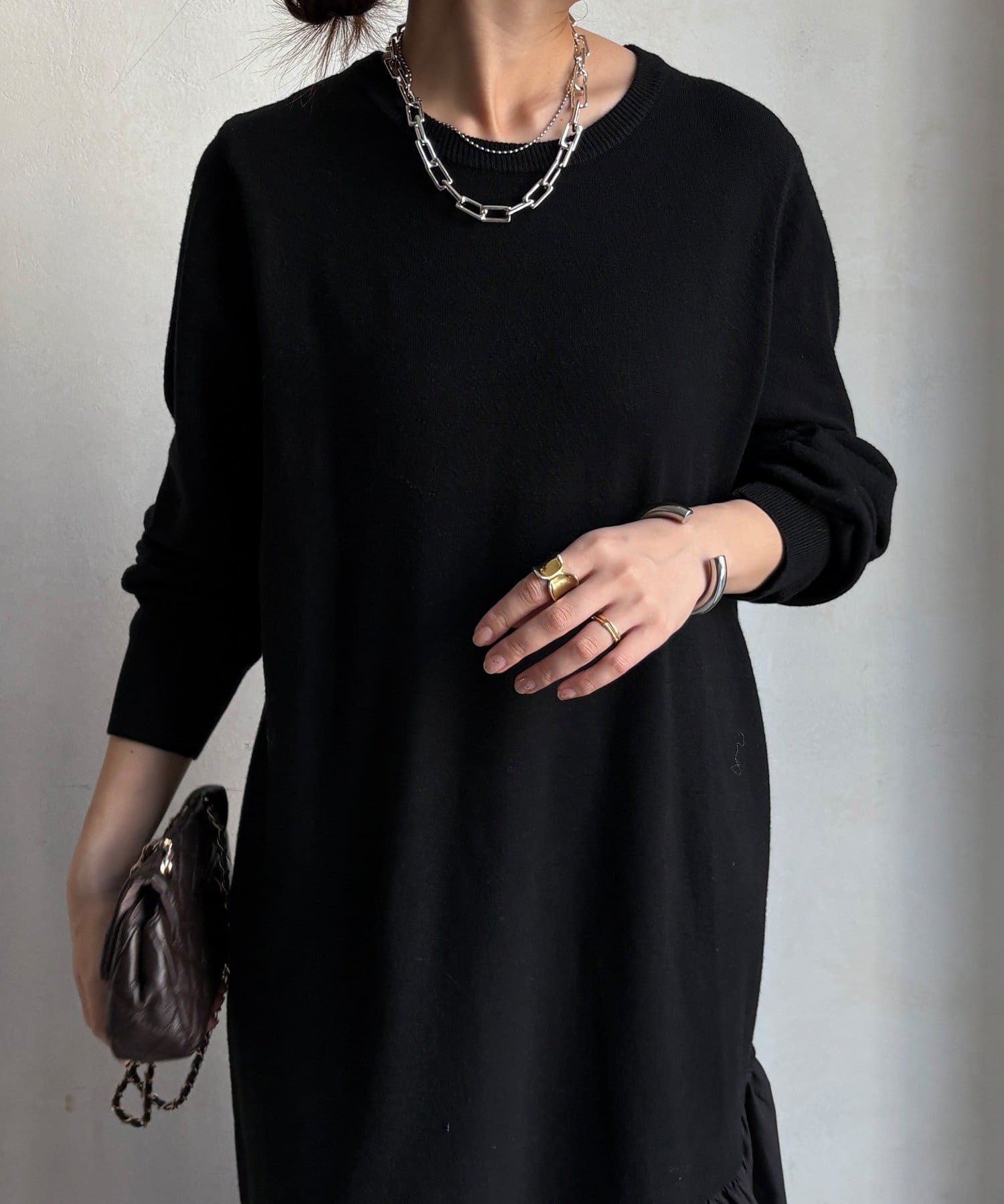 DOUDOU(ドゥドゥ) 【WEB限定】異素材切替ニットワンピース