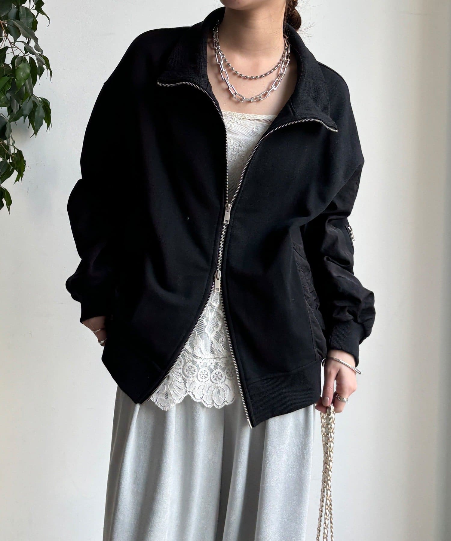 DOUDOU(ドゥドゥ) 【WEB限定】異素材切替ダブルジップブルゾン