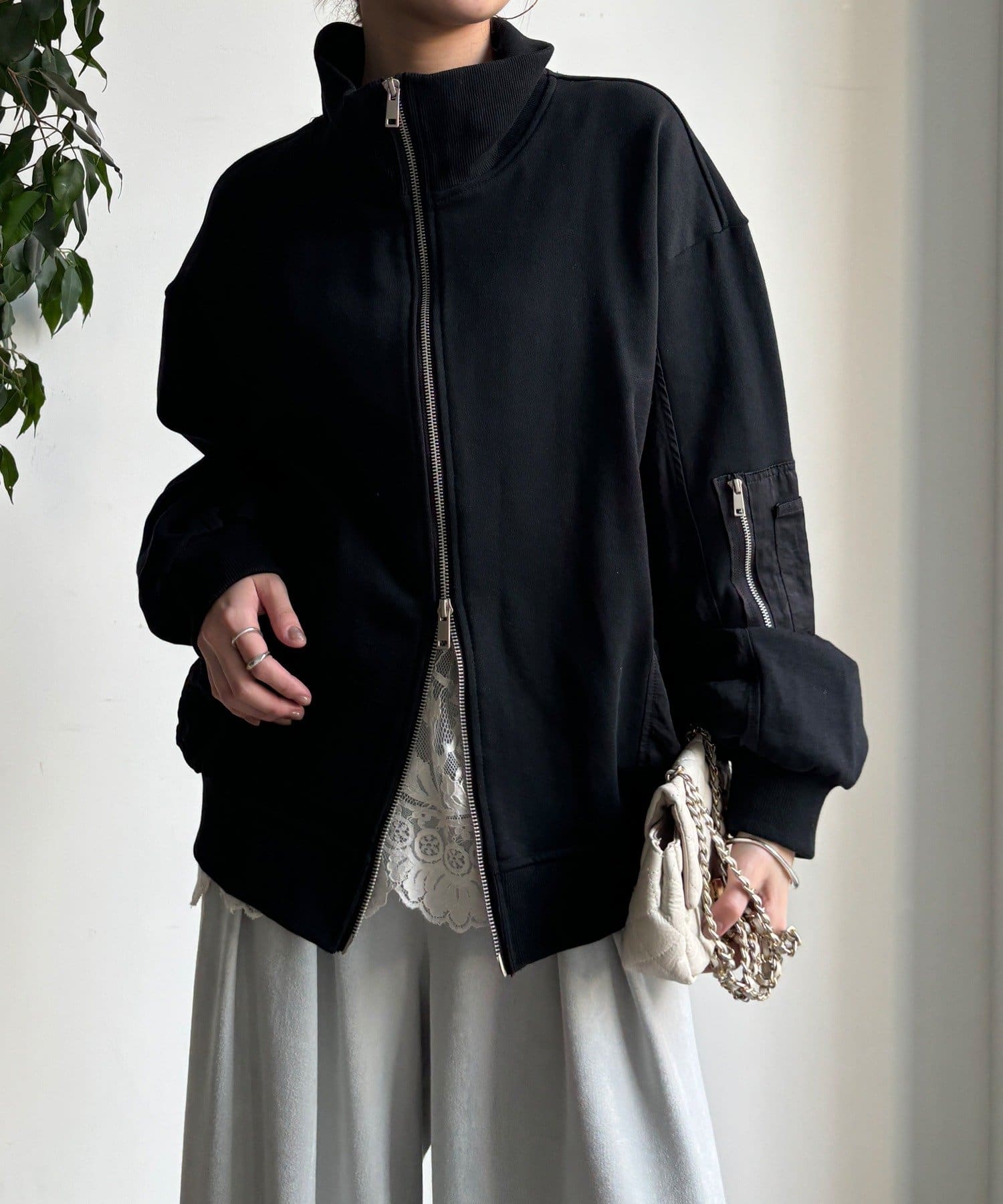 DOUDOU(ドゥドゥ) 【WEB限定】異素材切替ダブルジップブルゾン