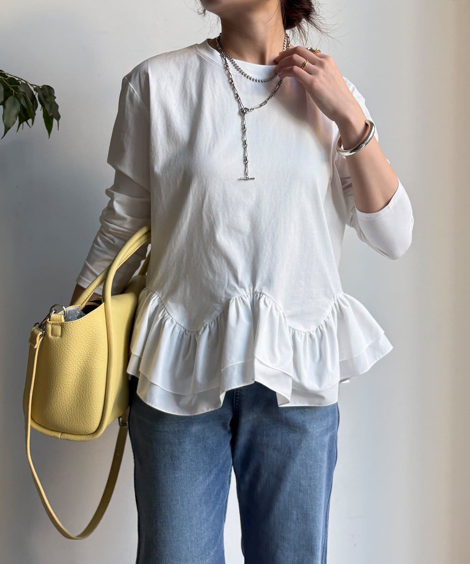 DOUDOU(ドゥドゥ) 裾異素材切替フリルカットソー