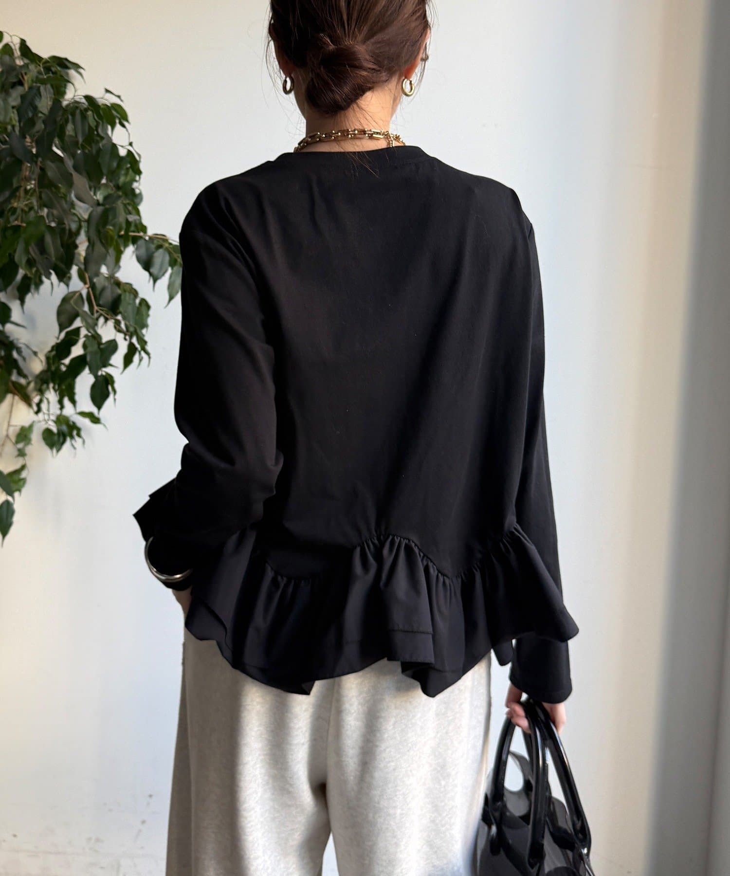 DOUDOU(ドゥドゥ) 裾異素材切替フリルカットソー