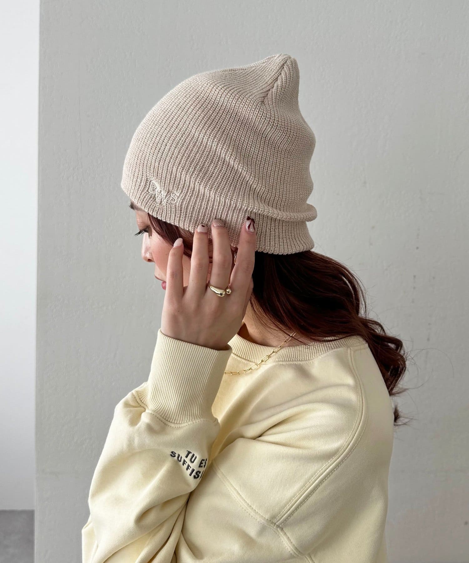 DISCOAT(ディスコート) ロゴ刺繍リブビーニー