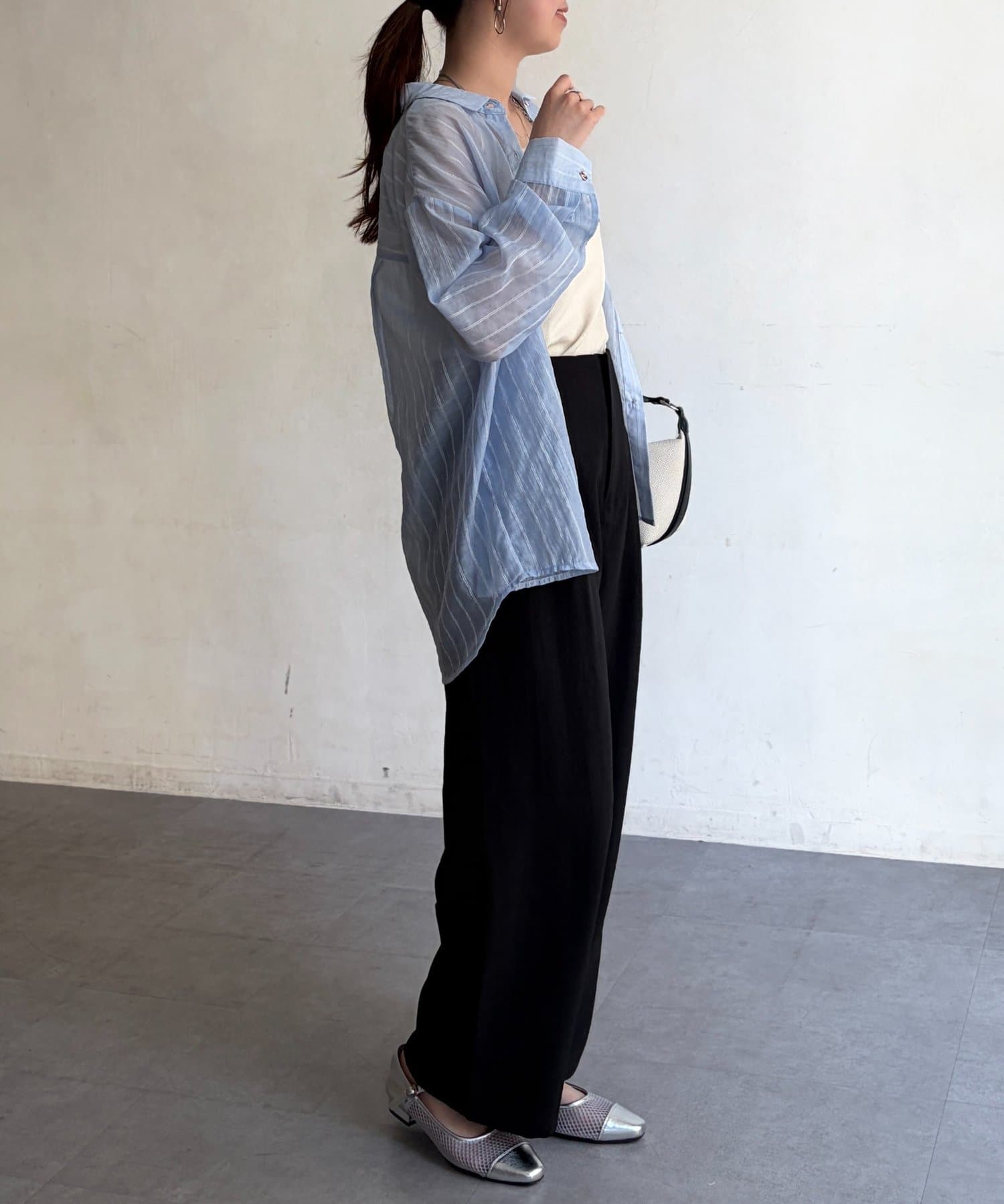 Chez toi(シェトワ) リネンライクベルトレスワイドパンツ