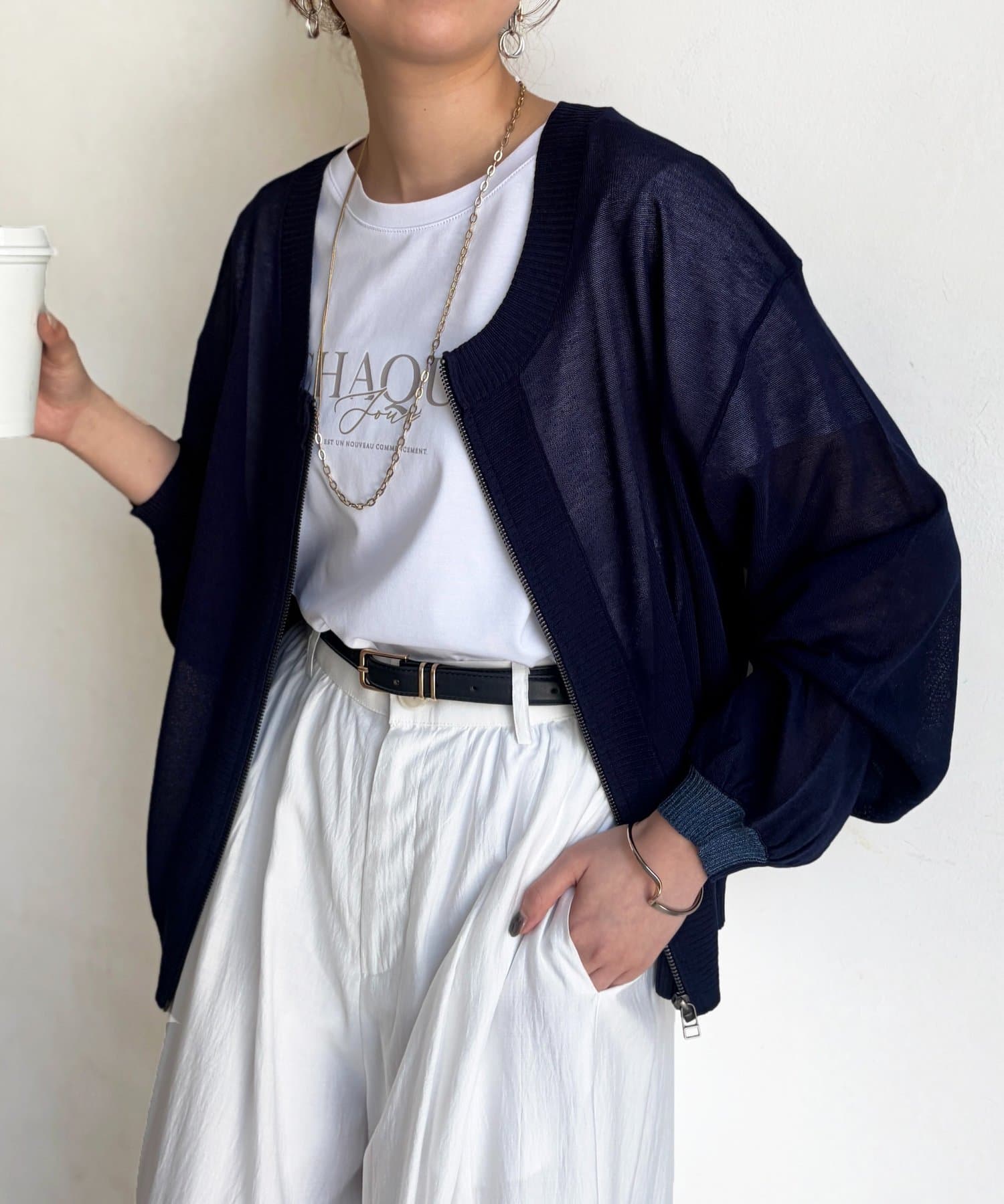 Chez toi(シェトワ) UV加工2WAYZIPカーディガン