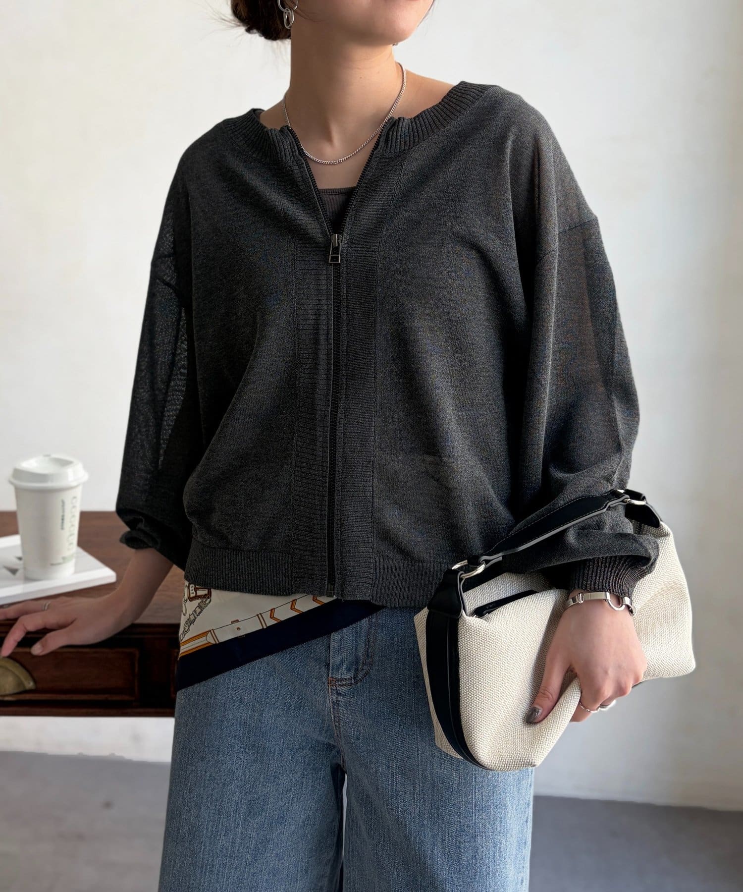 Chez toi(シェトワ) UV加工2WAYZIPカーディガン