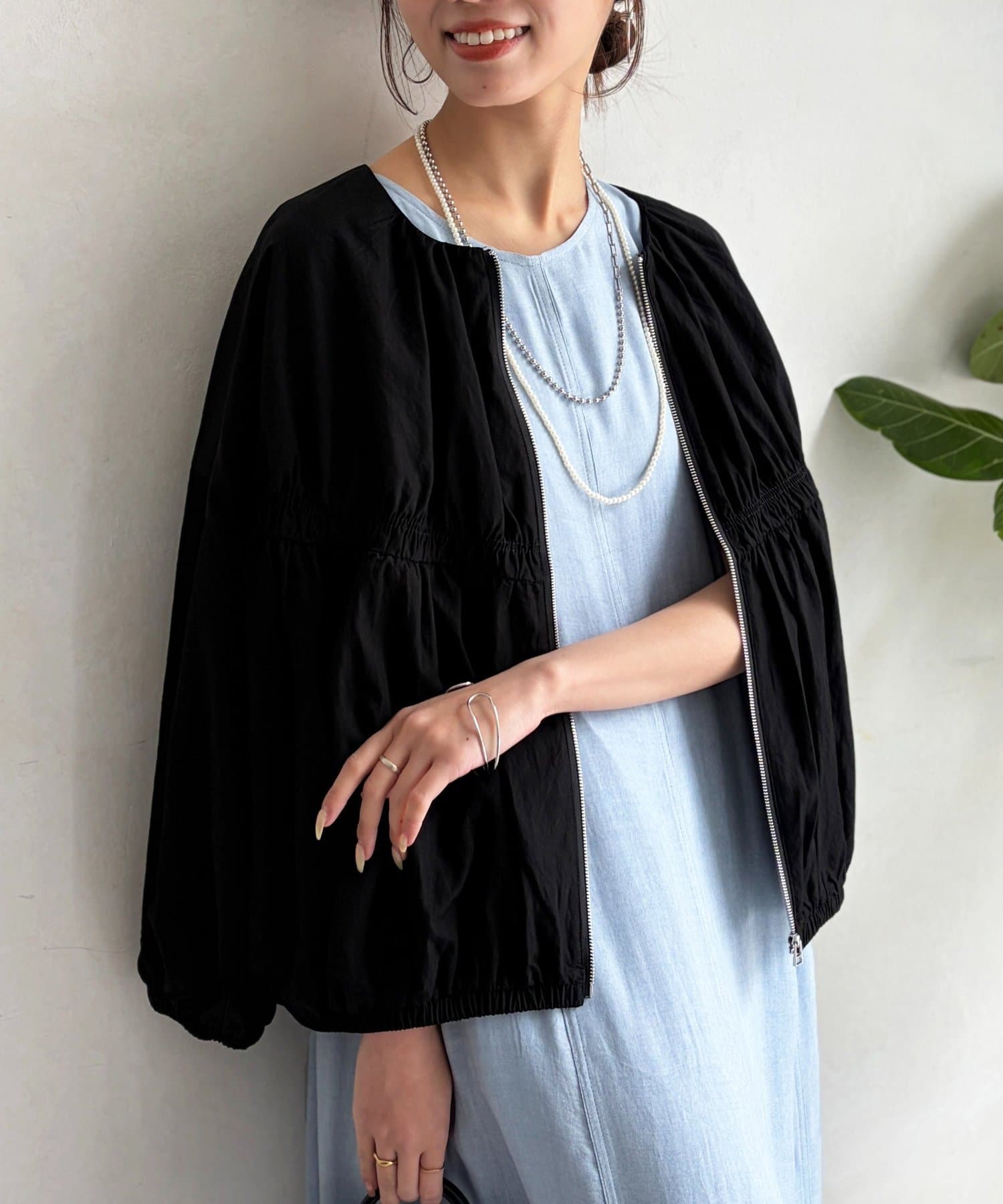 Chez toi(シェトワ) レーヨンナイロンギャザーブルゾン