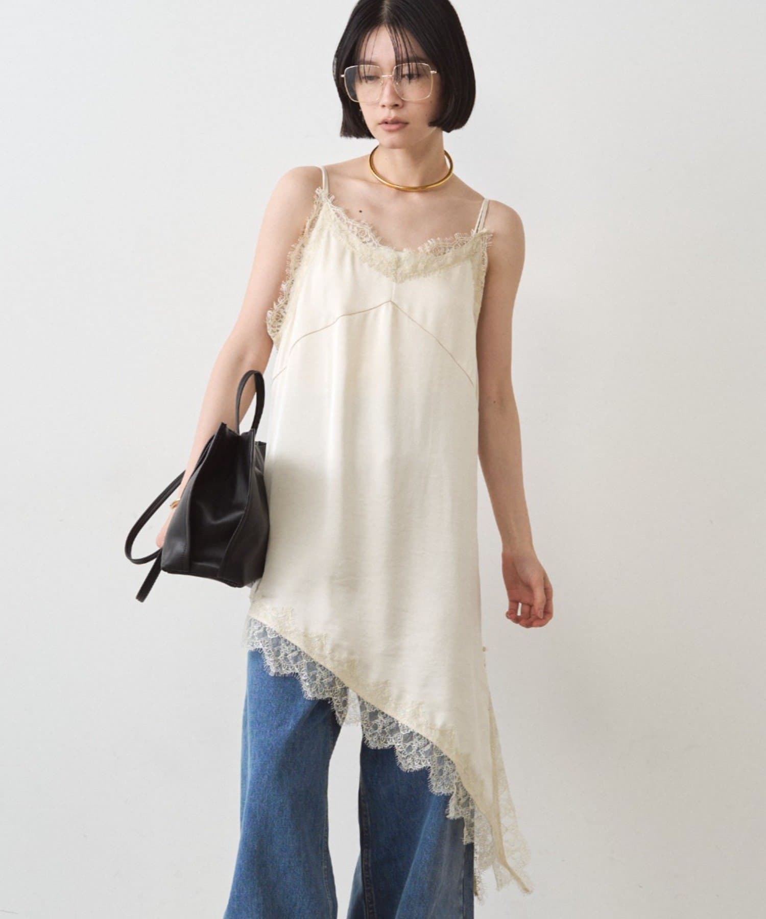 LOUNGEDRESS(ラウンジドレス) サテンレースアシメキャミ