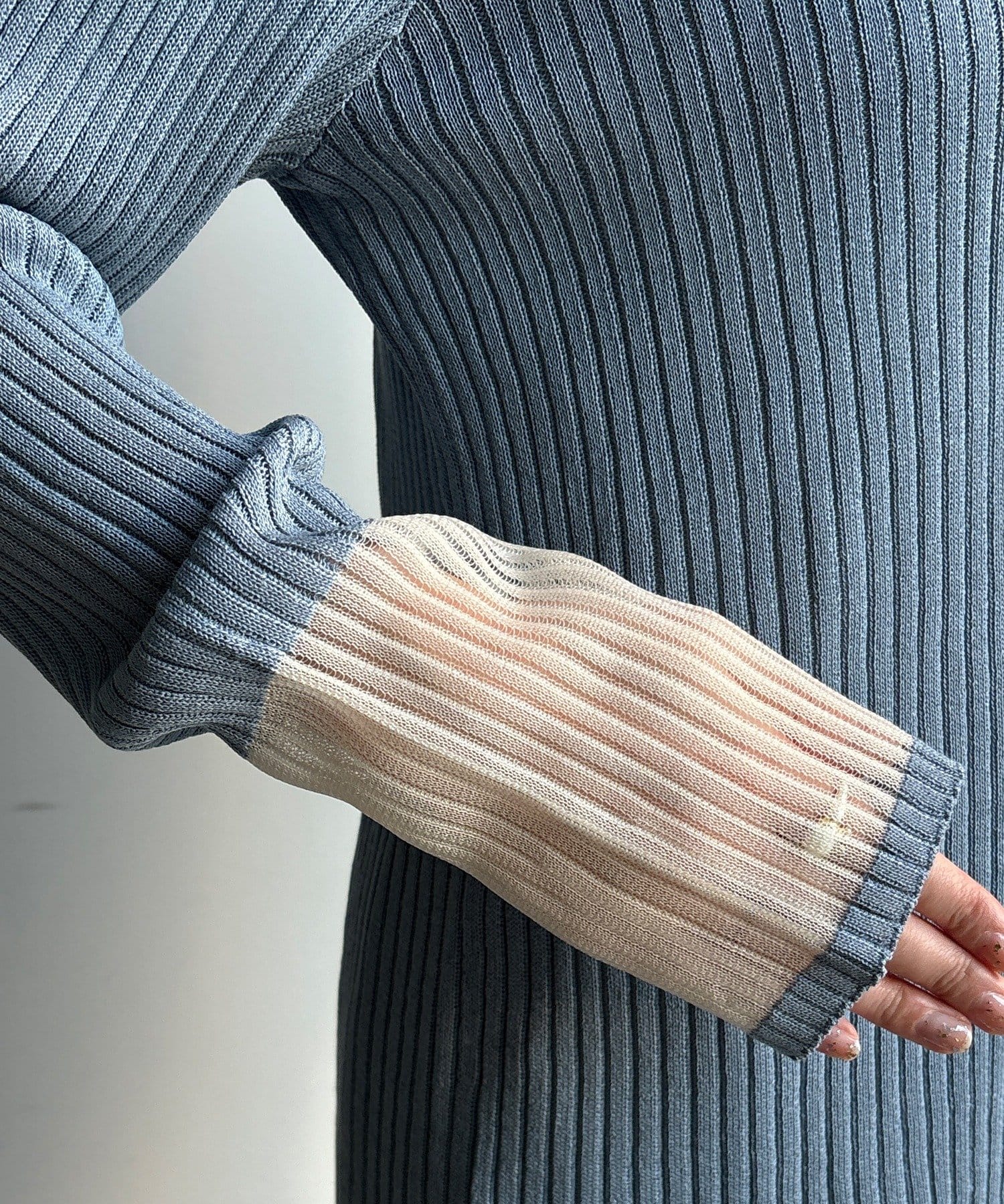 DOUDOU(ドゥドゥ) 【WEB限定】袖シアー切替リブカーディガン