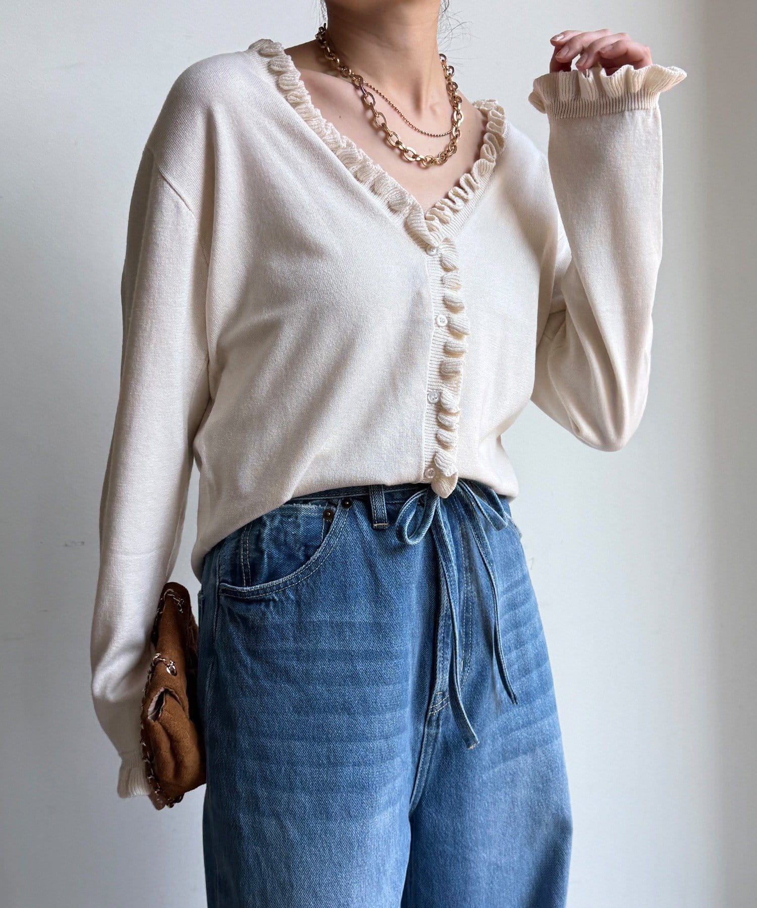 DOUDOU(ドゥドゥ) 【WEB限定】ニットフリルカーディガン