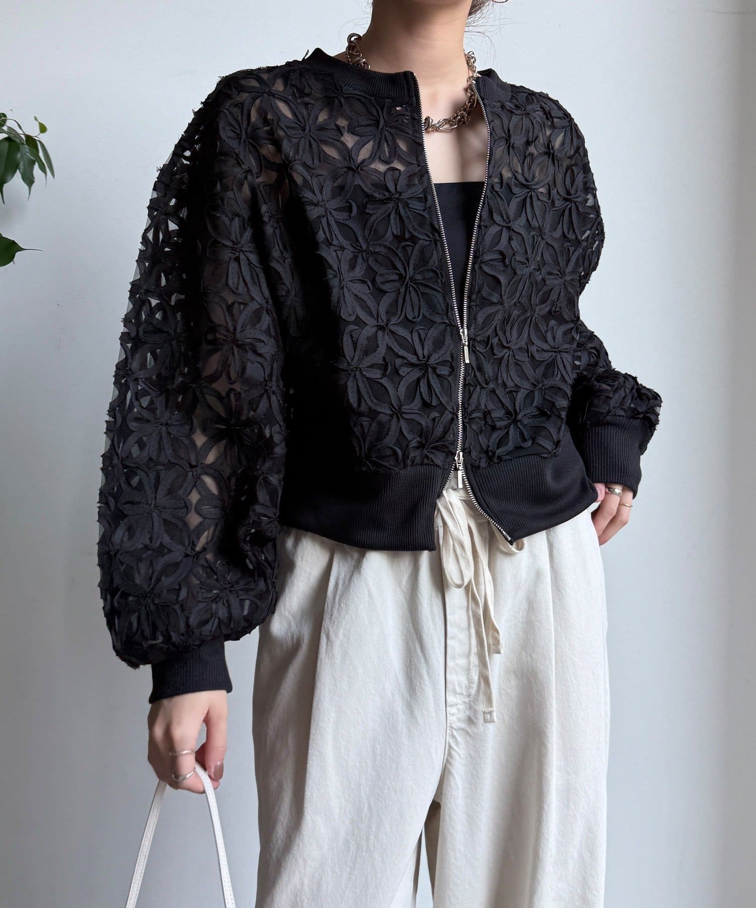 DOUDOU(ドゥドゥ) 【WEB限定】フラワーチュールジップブルゾン