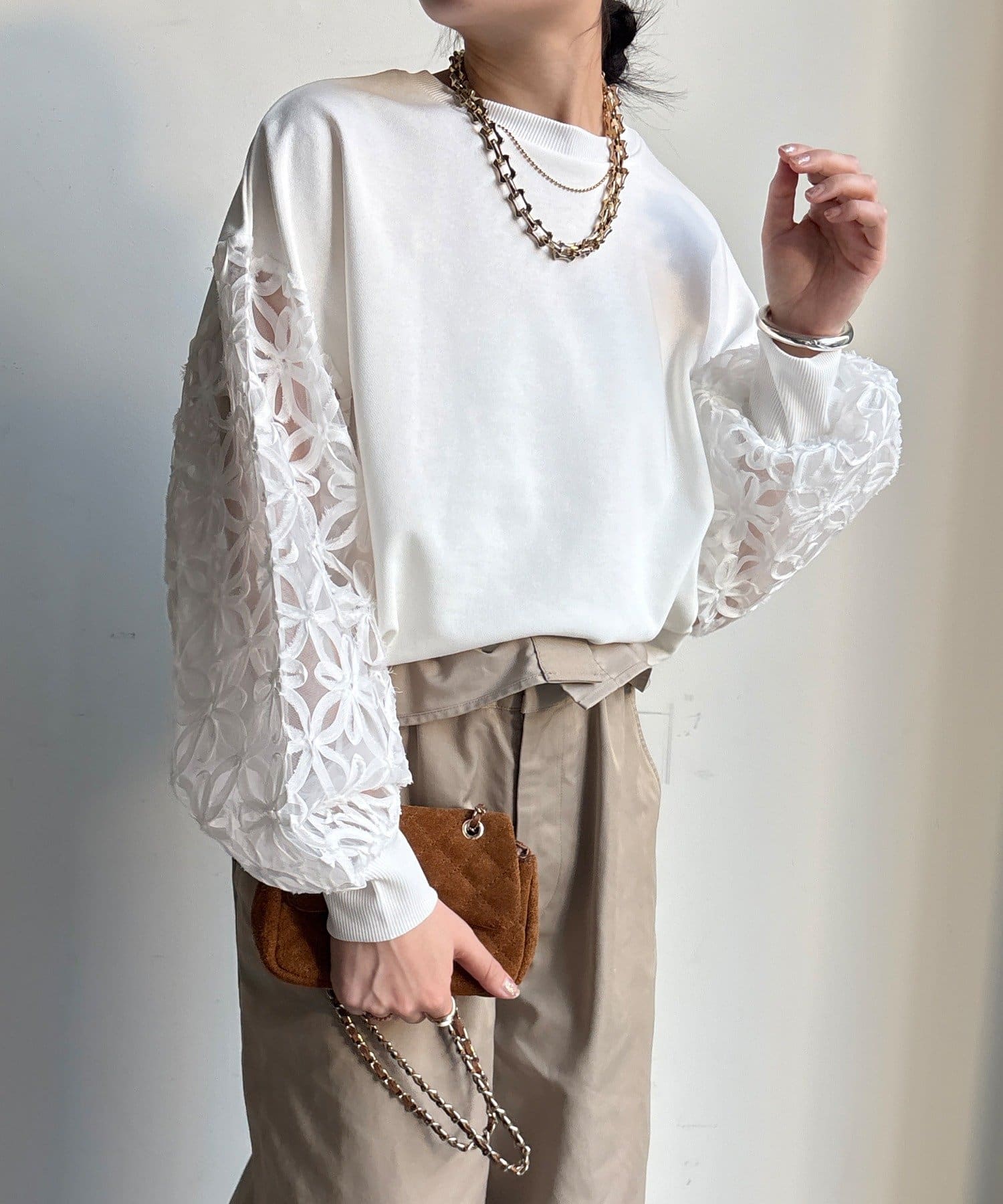 DOUDOU(ドゥドゥ) 【WEB限定】フラワーチュール切替裏毛プルオーバー