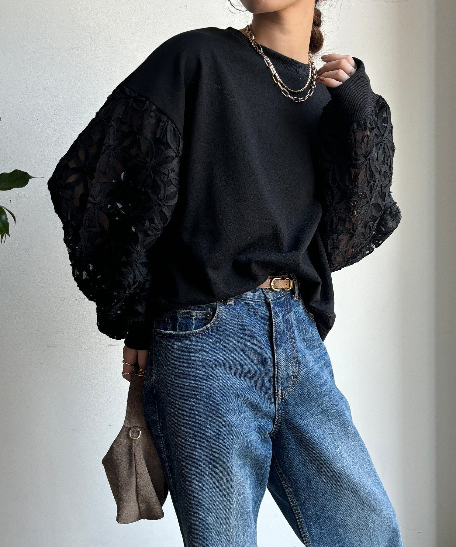 DOUDOU(ドゥドゥ) 【WEB限定】フラワーチュール切替裏毛プルオーバー