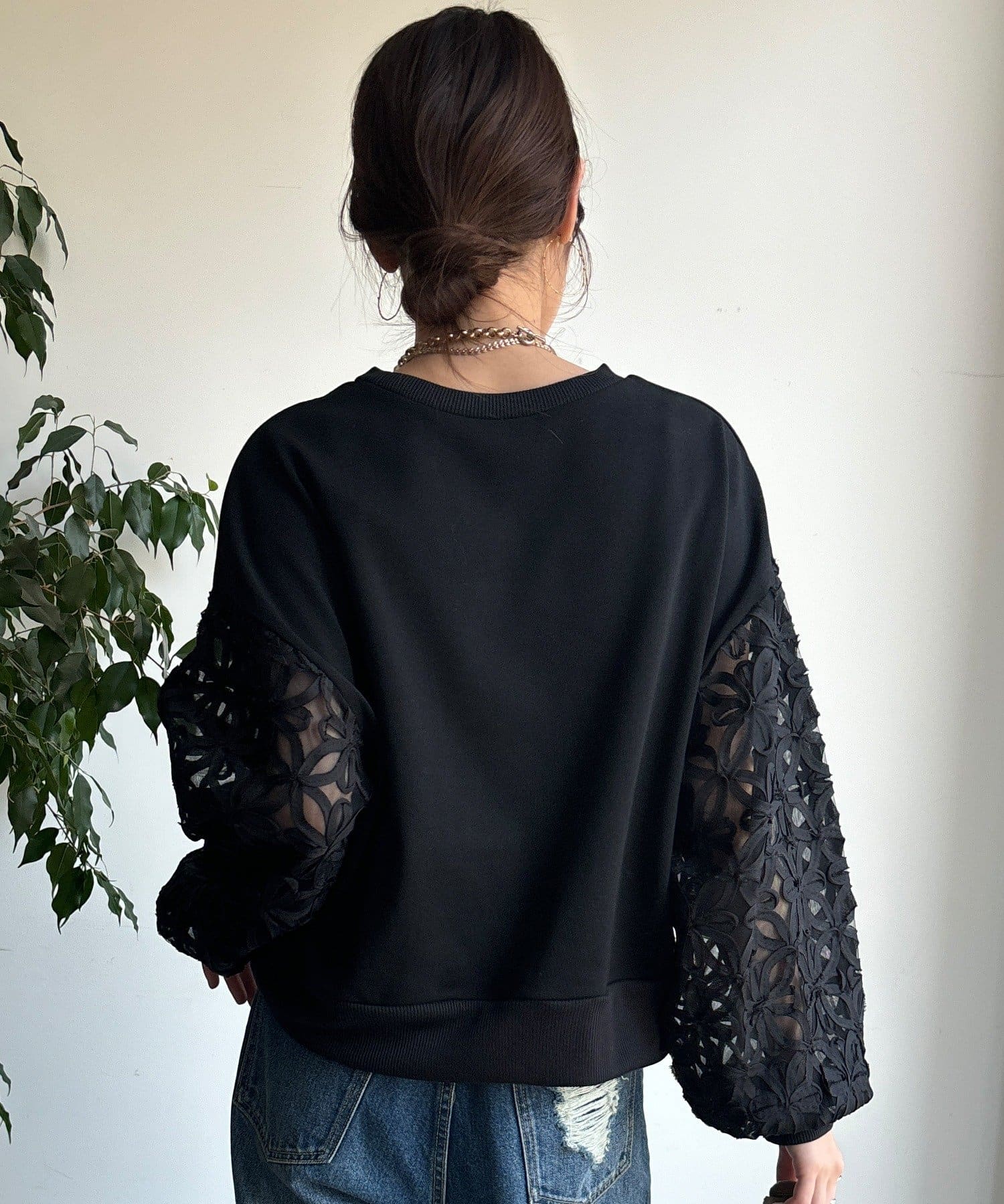 DOUDOU(ドゥドゥ) 【WEB限定】フラワーチュール切替裏毛プルオーバー