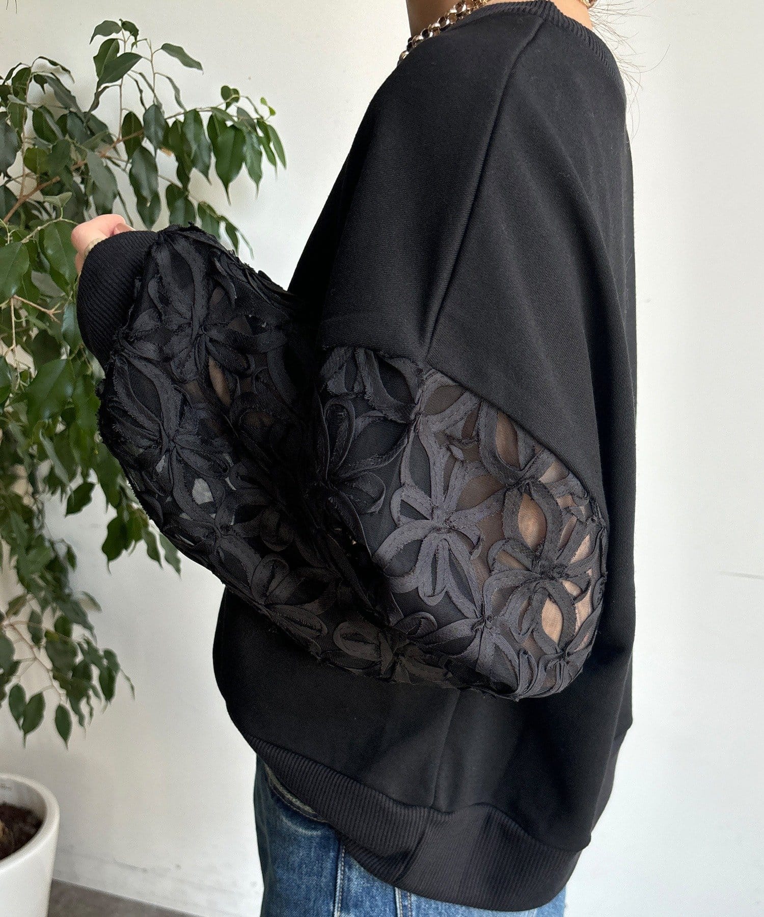 DOUDOU(ドゥドゥ) 【WEB限定】フラワーチュール切替裏毛プルオーバー