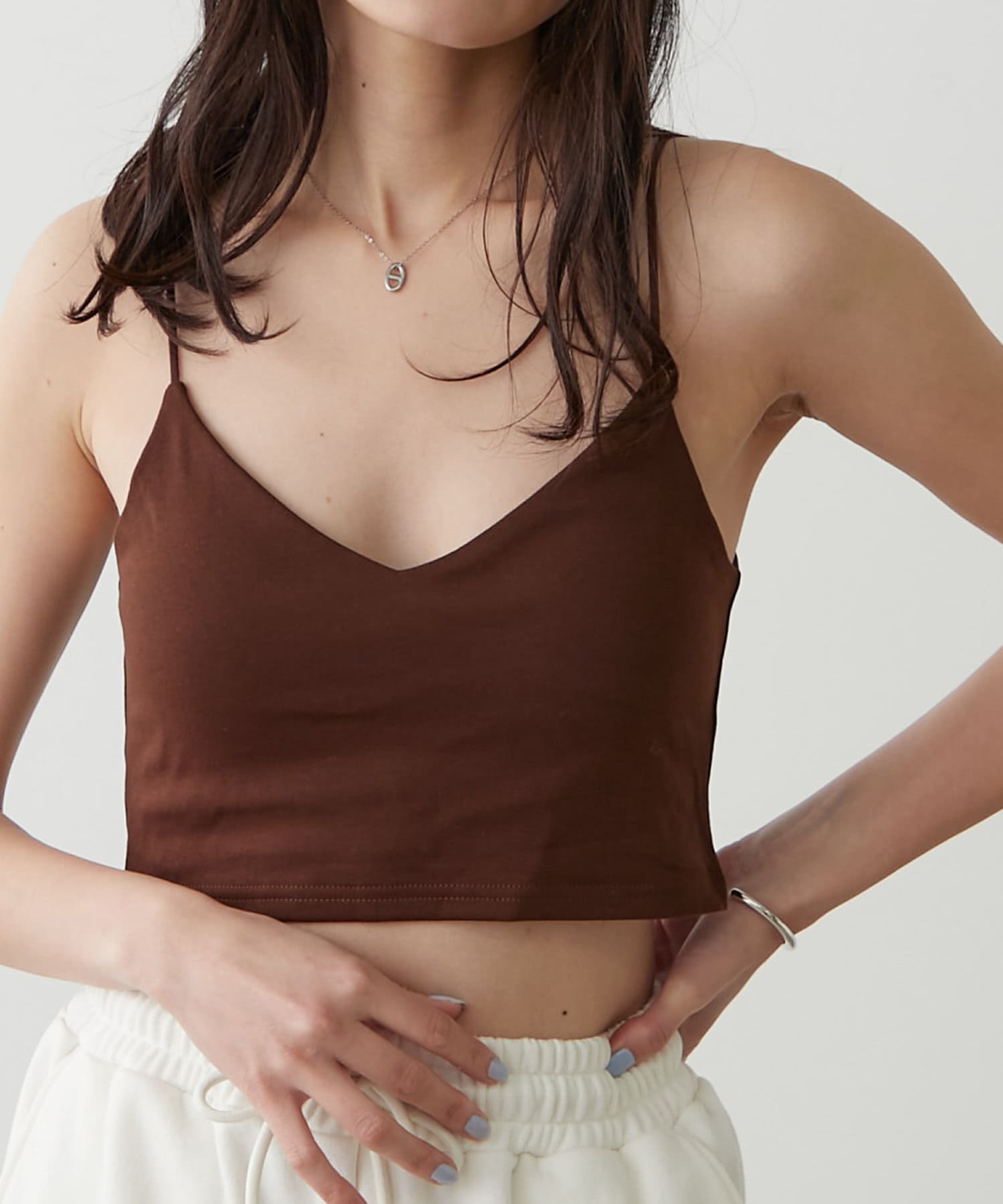 OUTLET(アウトレット) 【earthy_】オーガニックコットンカップ付きクロップドVキャミソール