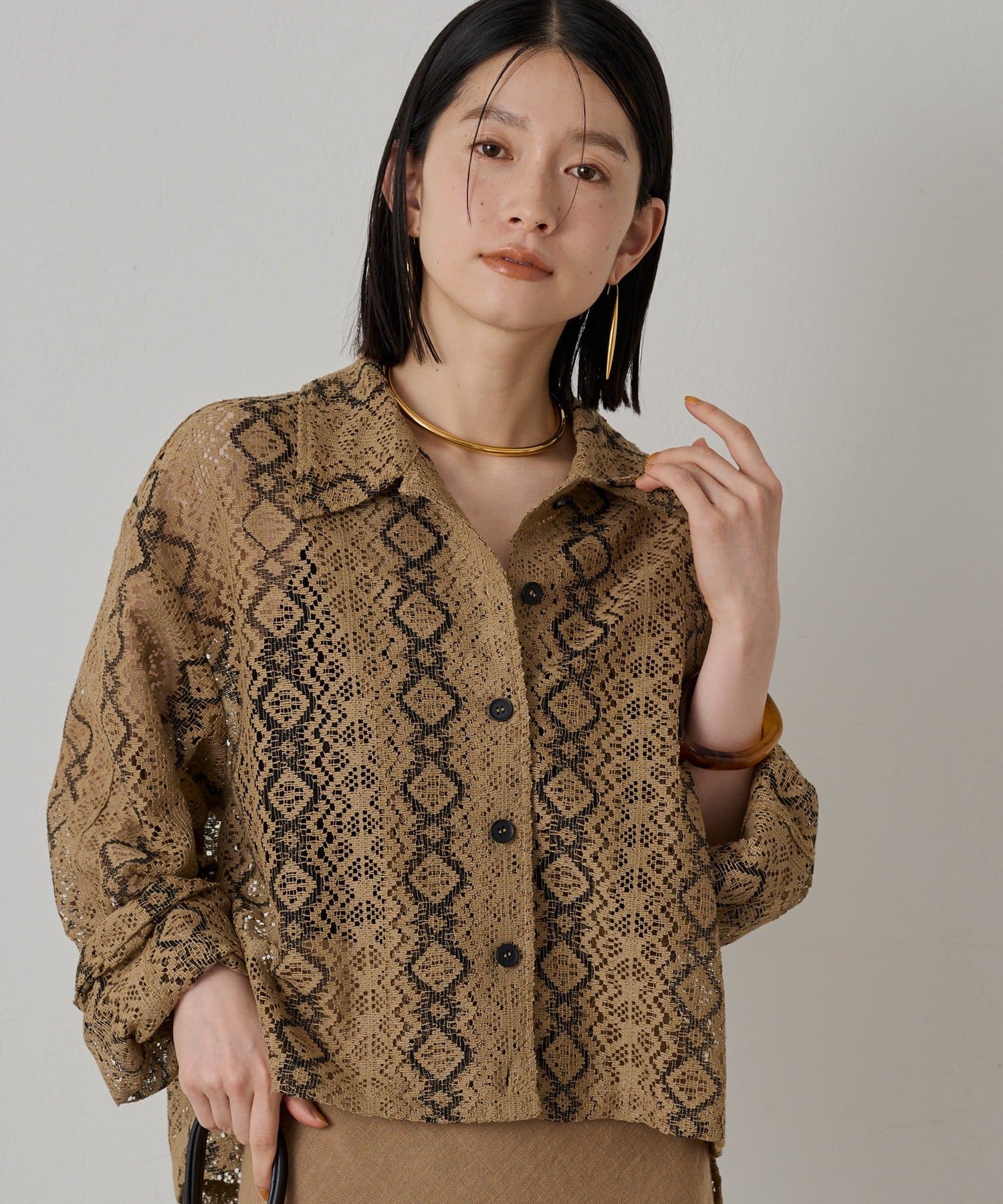 OUTLET(アウトレット) 【Loungedress】レース開襟シャツ