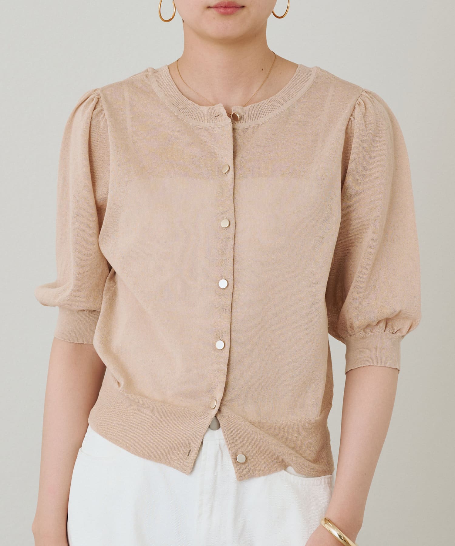 OUTLET(アウトレット) 【Loungedress】シアー半袖2WAYニットカーデ