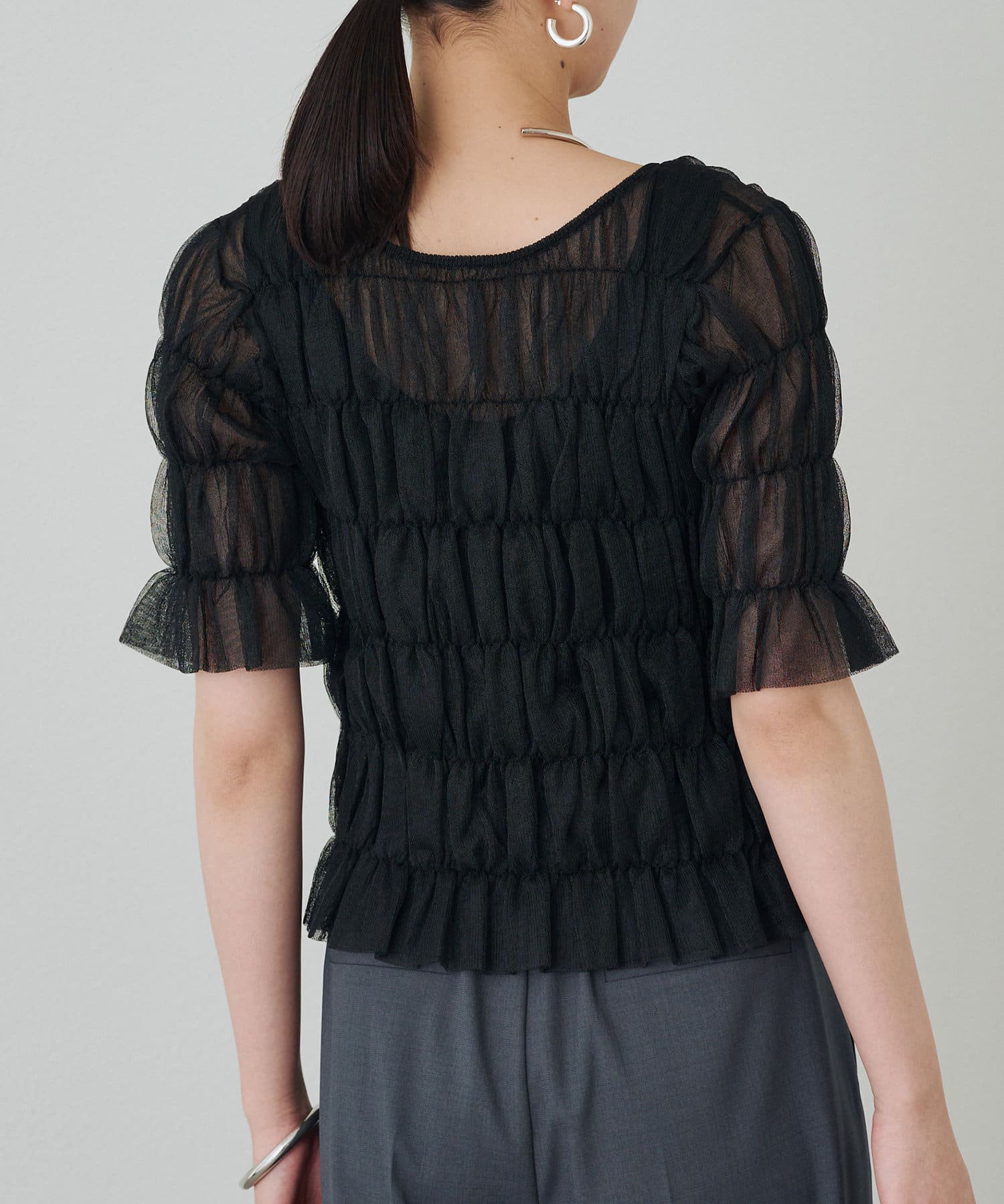 OUTLET(アウトレット) 【Loungedress】シャーリングニットブラウス