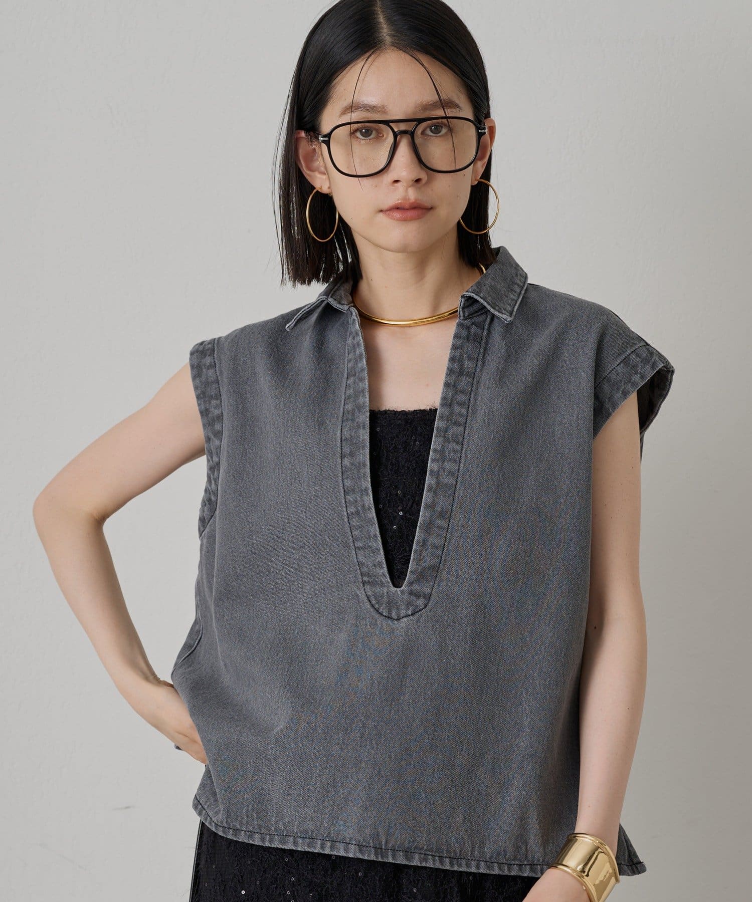 Loungedress】デニムフレンチスキッパーブラウス | OUTLET