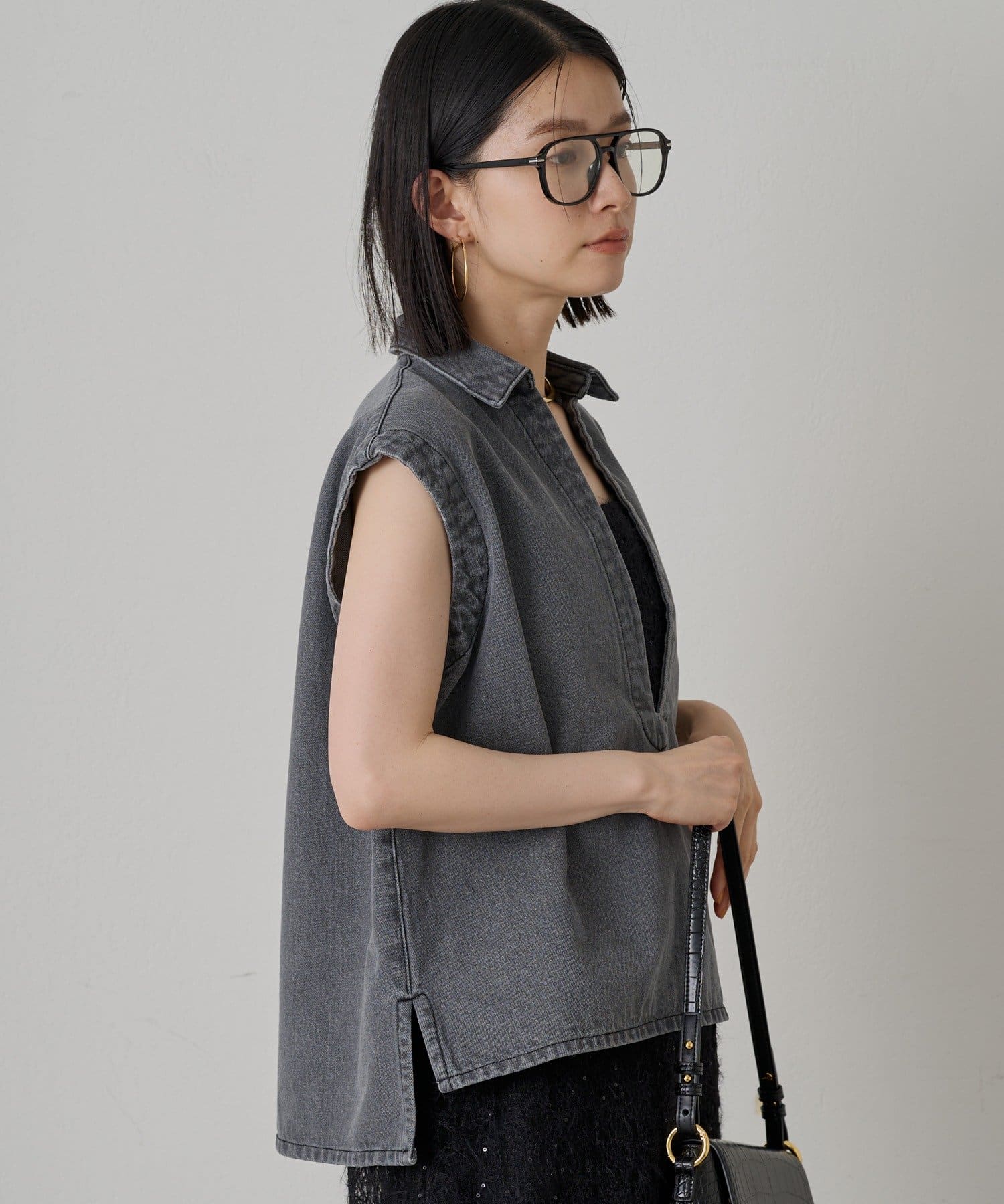 OUTLET(アウトレット) 【Loungedress】デニムフレンチスキッパーブラウス