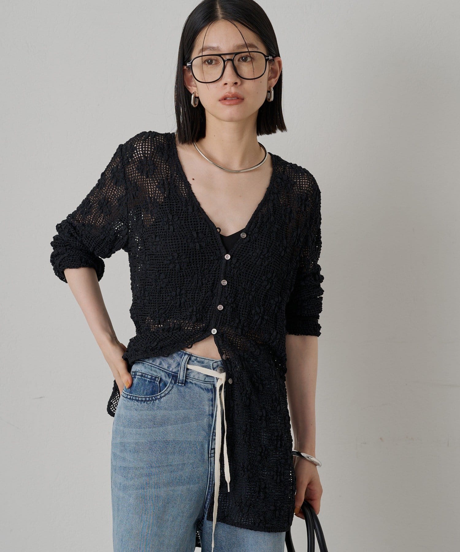 OUTLET(アウトレット) 【Loungedress】カットレースVブラウス