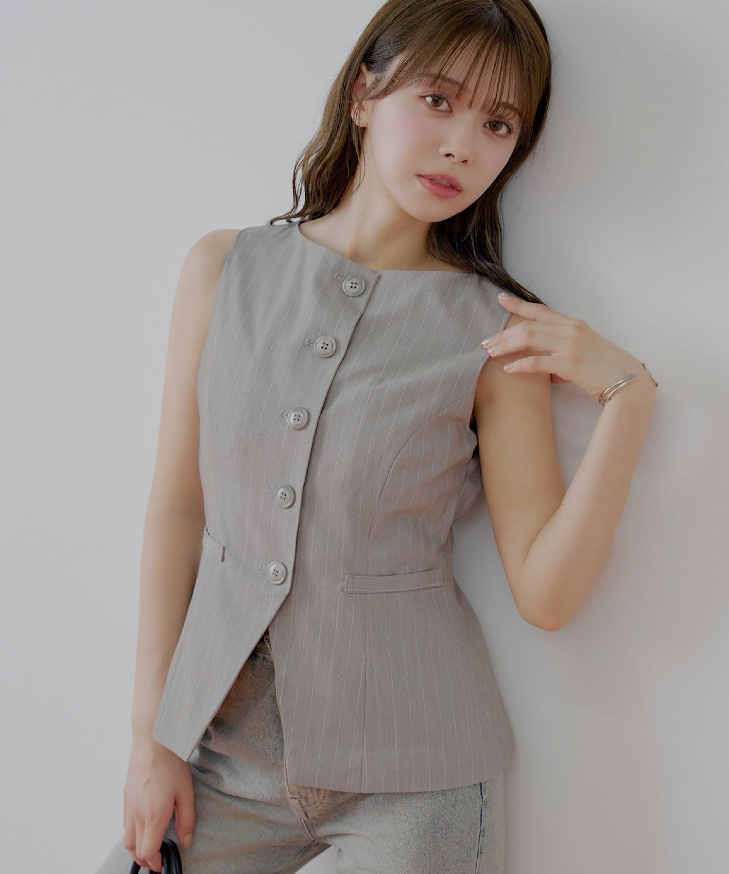 OUTLET(アウトレット) 【Chico】ボートネックスーツノースリベスト