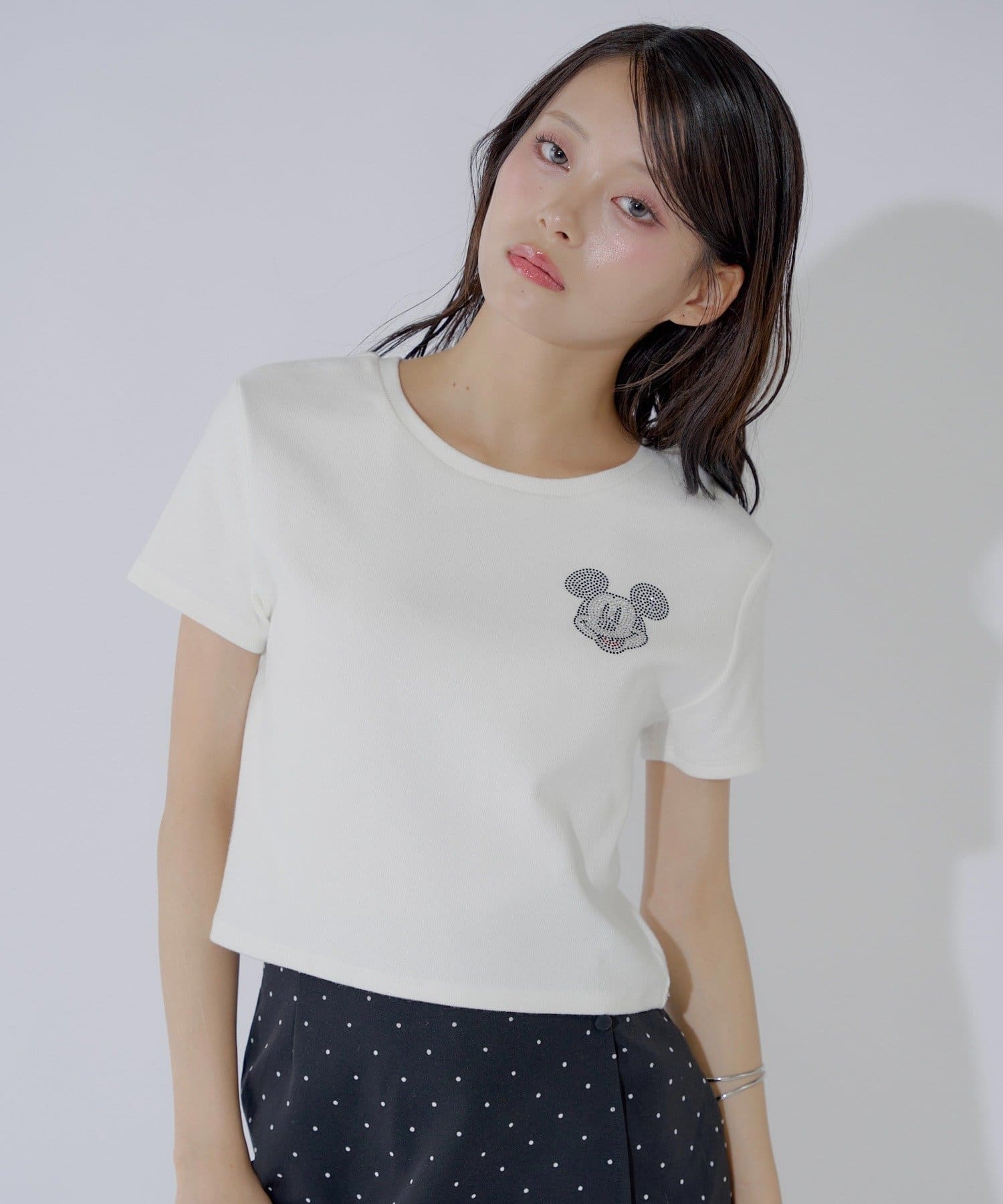 OUTLET(アウトレット) 【Chico】ミッキーラインストーンチビT