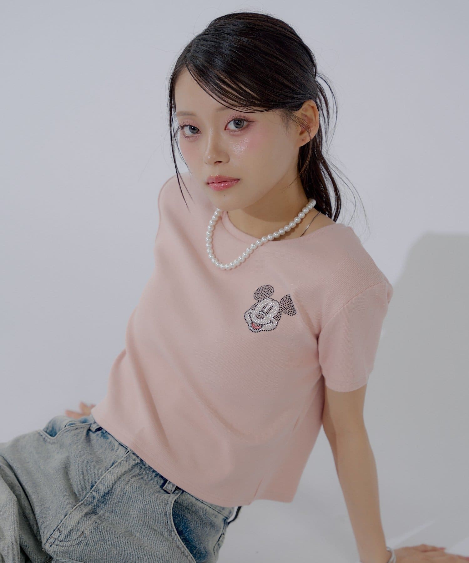 OUTLET(アウトレット) 【Chico】ミッキーラインストーンチビT