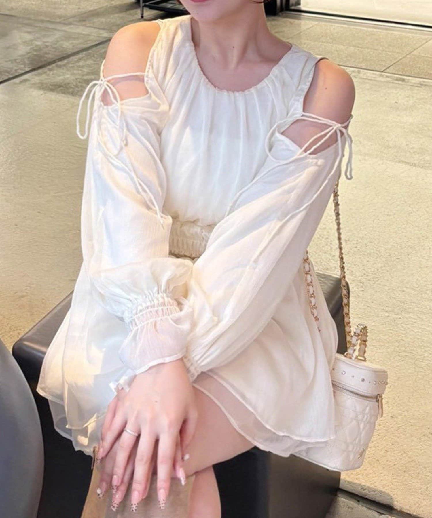 NICE CLAUP / OLIVE des OLIVE OUTLET(ナイスクラップ  / オリーブ デ オリーブ アウトレット) 【one after another】肩あきシャーリングチュニック