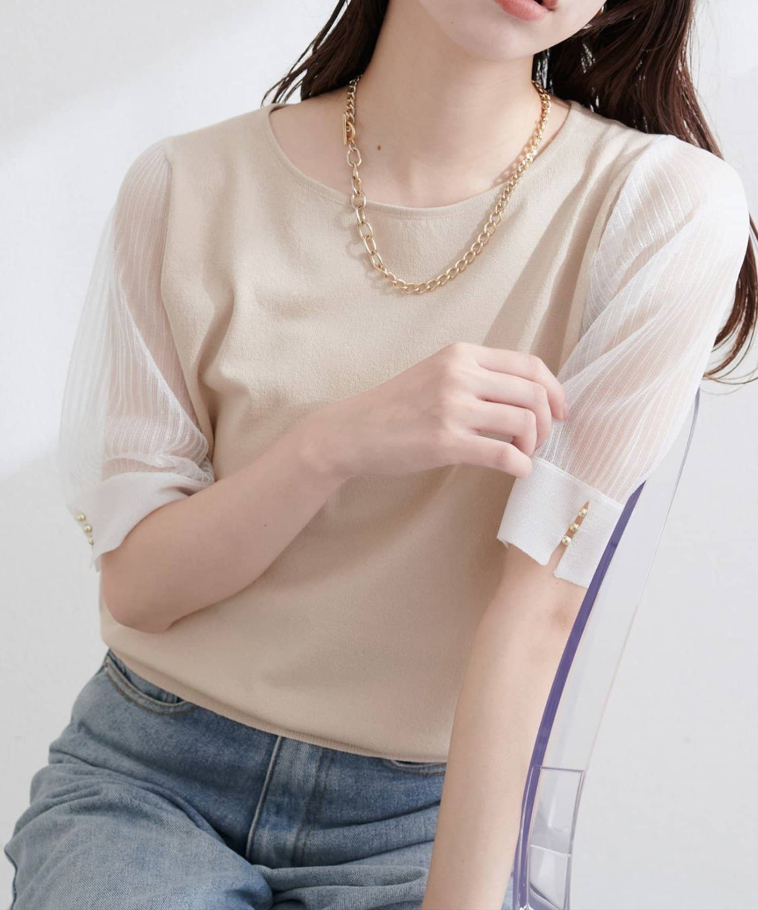 NICE CLAUP / OLIVE des OLIVE OUTLET(ナイスクラップ  / オリーブ デ オリーブ アウトレット) 【natural couture】シアーリブ袖メタル釦ニット