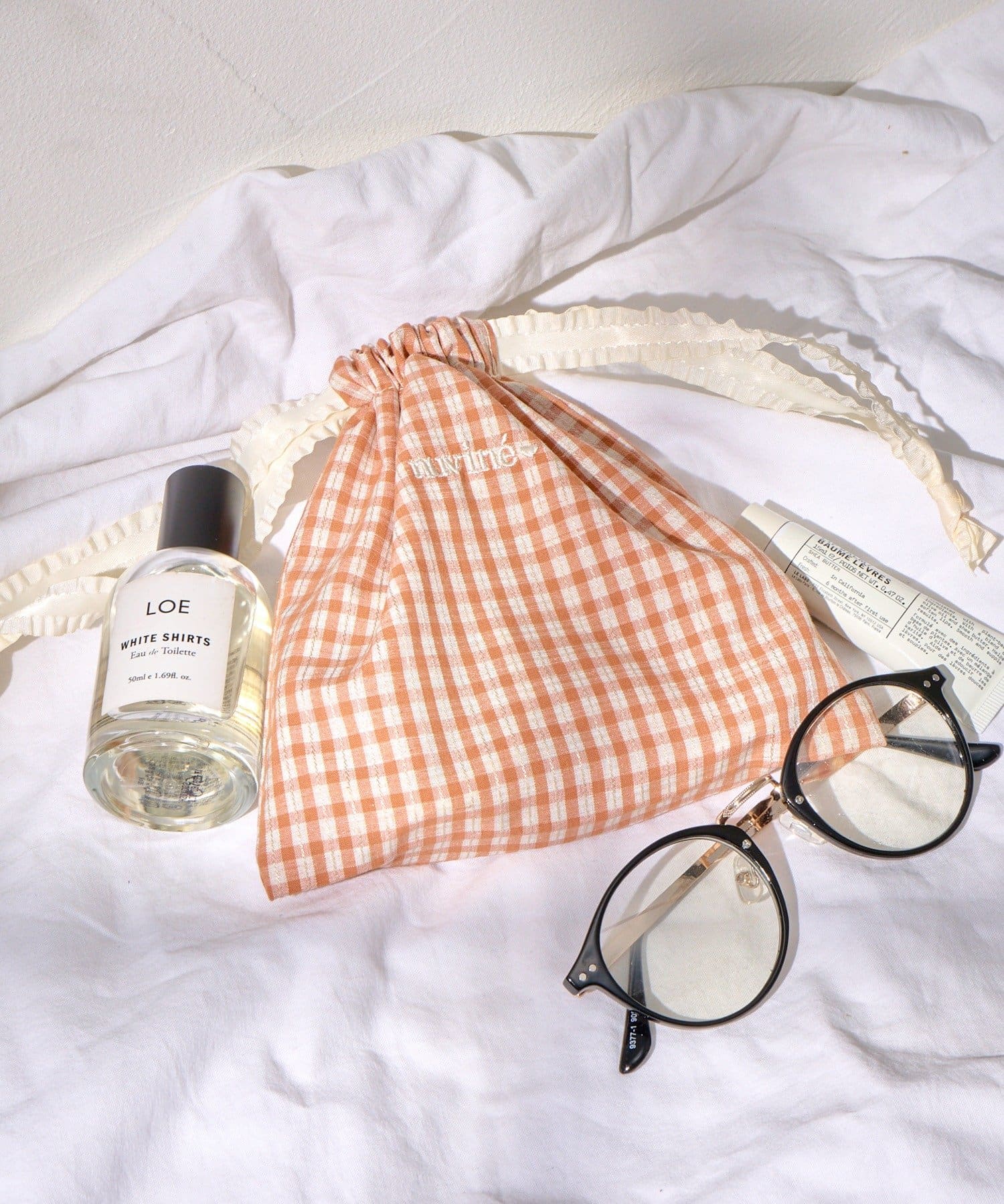 Lattice(ラティス) パターン刺繍巾着ポーチ