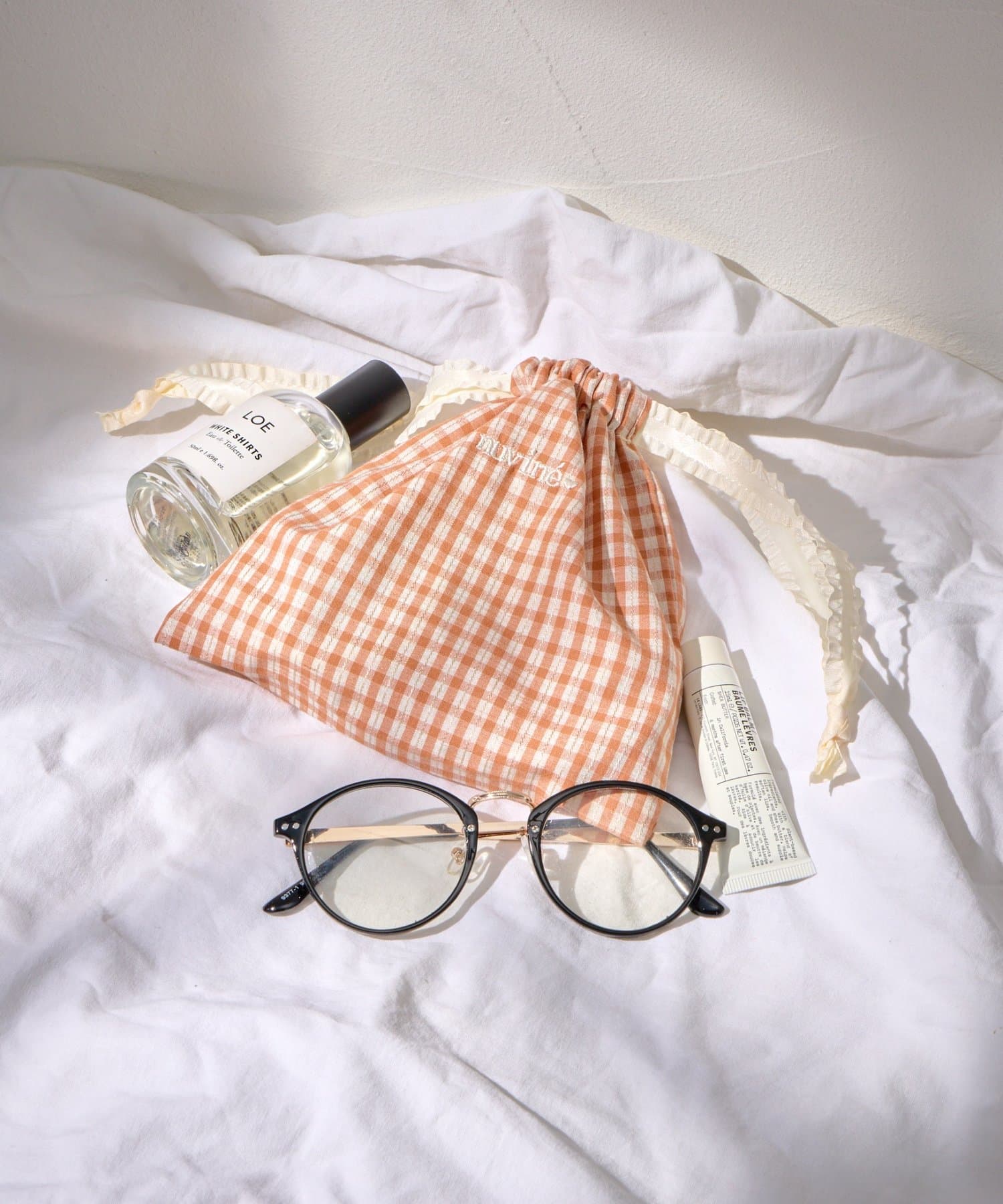 Lattice(ラティス) パターン刺繍巾着ポーチ