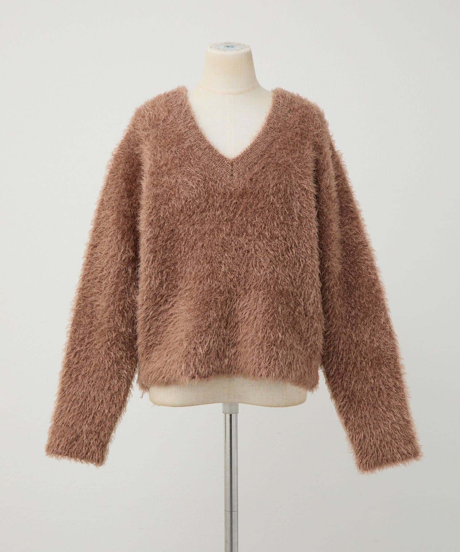 natural couture(ナチュラルクチュール) 【Mychoiceset対象】Vネックシャギーニットプルオーバー