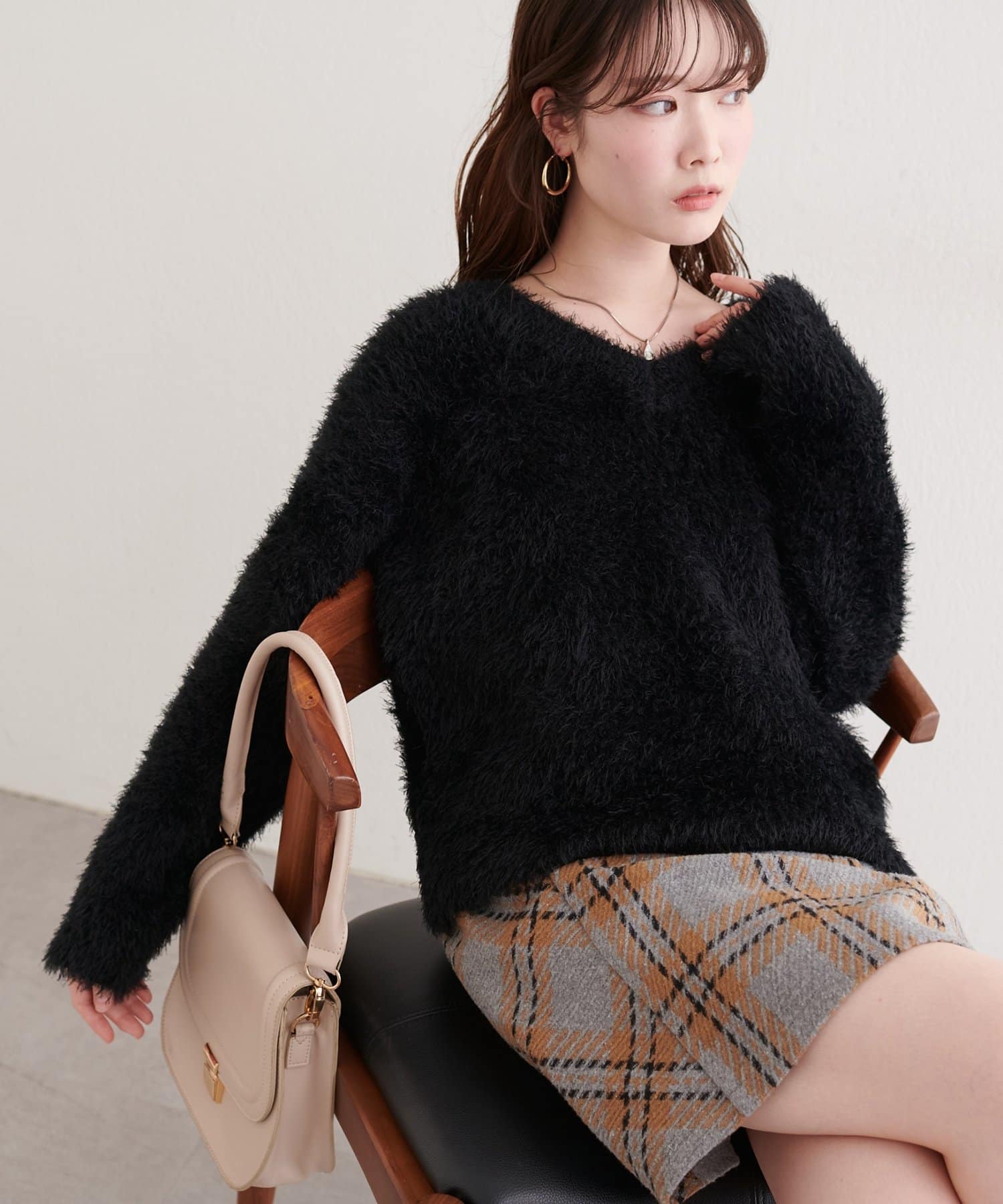 natural couture(ナチュラルクチュール) 【Mychoiceset対象】Vネックシャギーニットプルオーバー